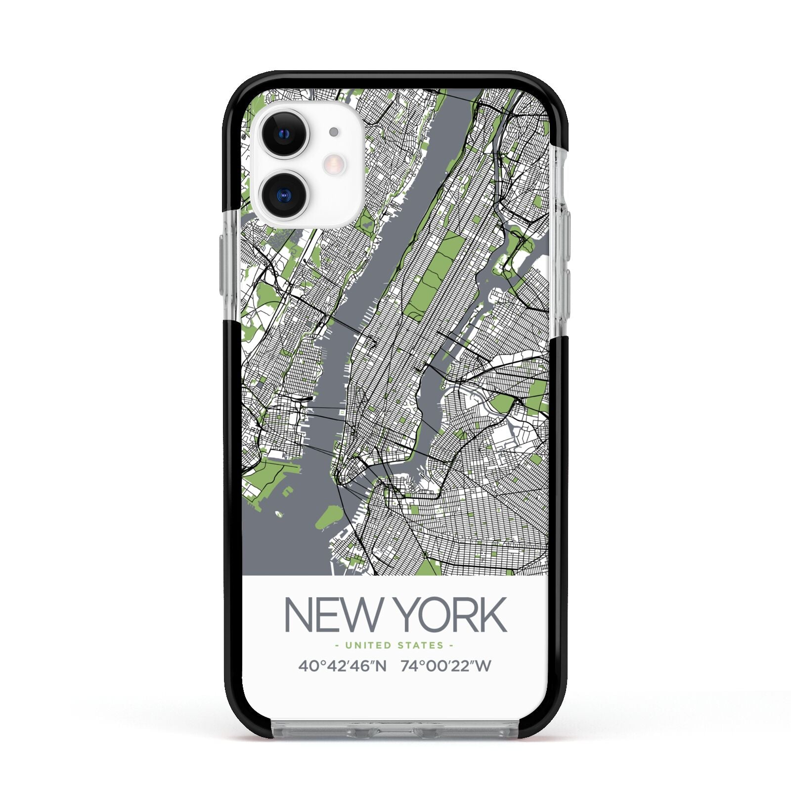 Map of New York Apple iPhone 11 in White with Black Impact Case