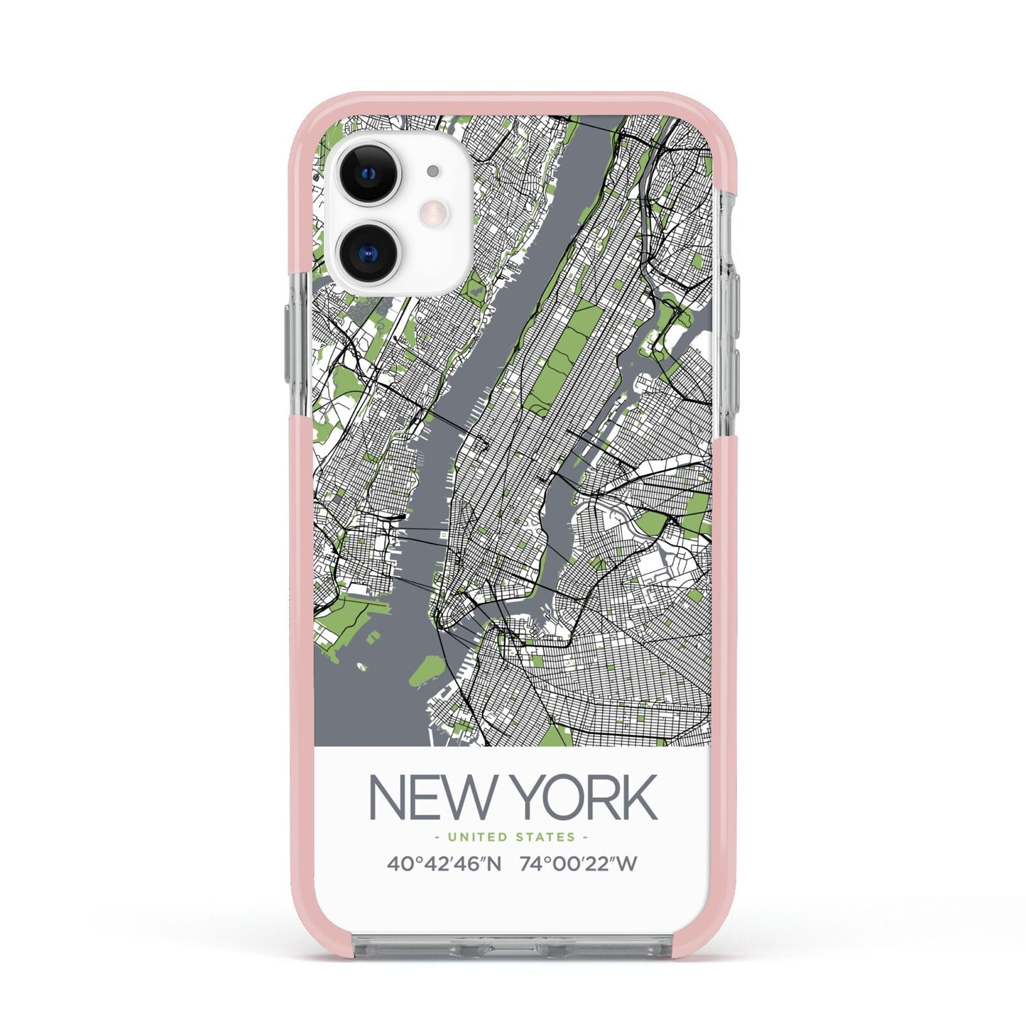 Map of New York Apple iPhone 11 in White with Pink Impact Case