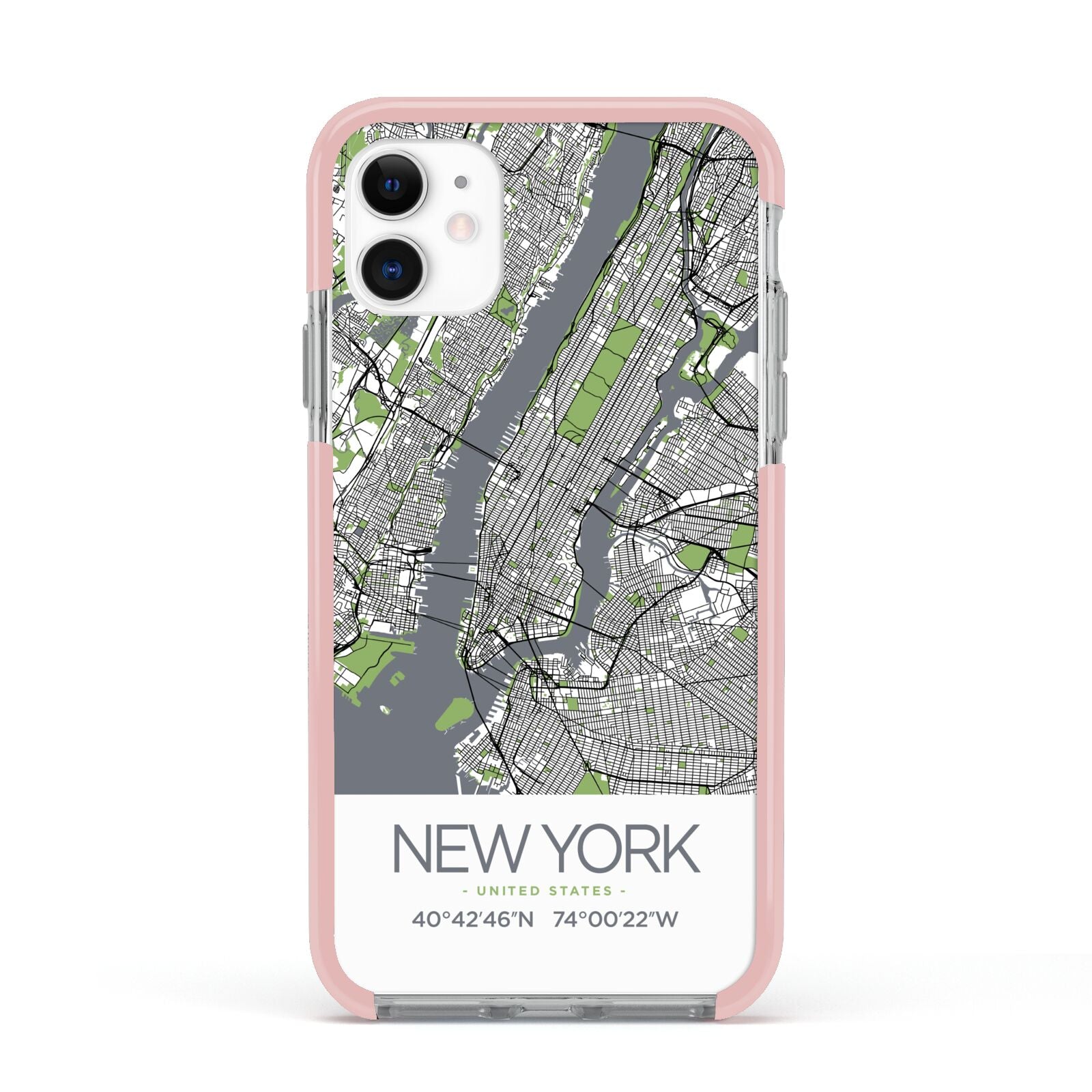 Map of New York Apple iPhone 11 in White with Pink Impact Case