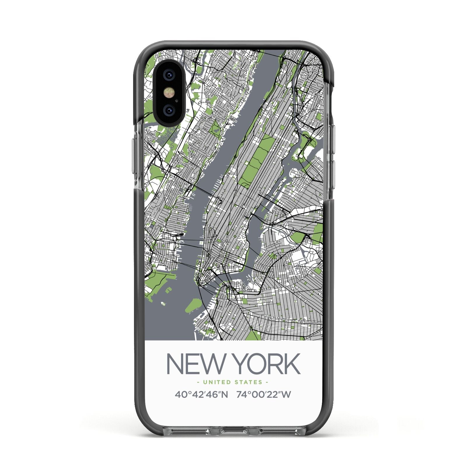 Map of New York Apple iPhone Xs Impact Case Black Edge on Black Phone