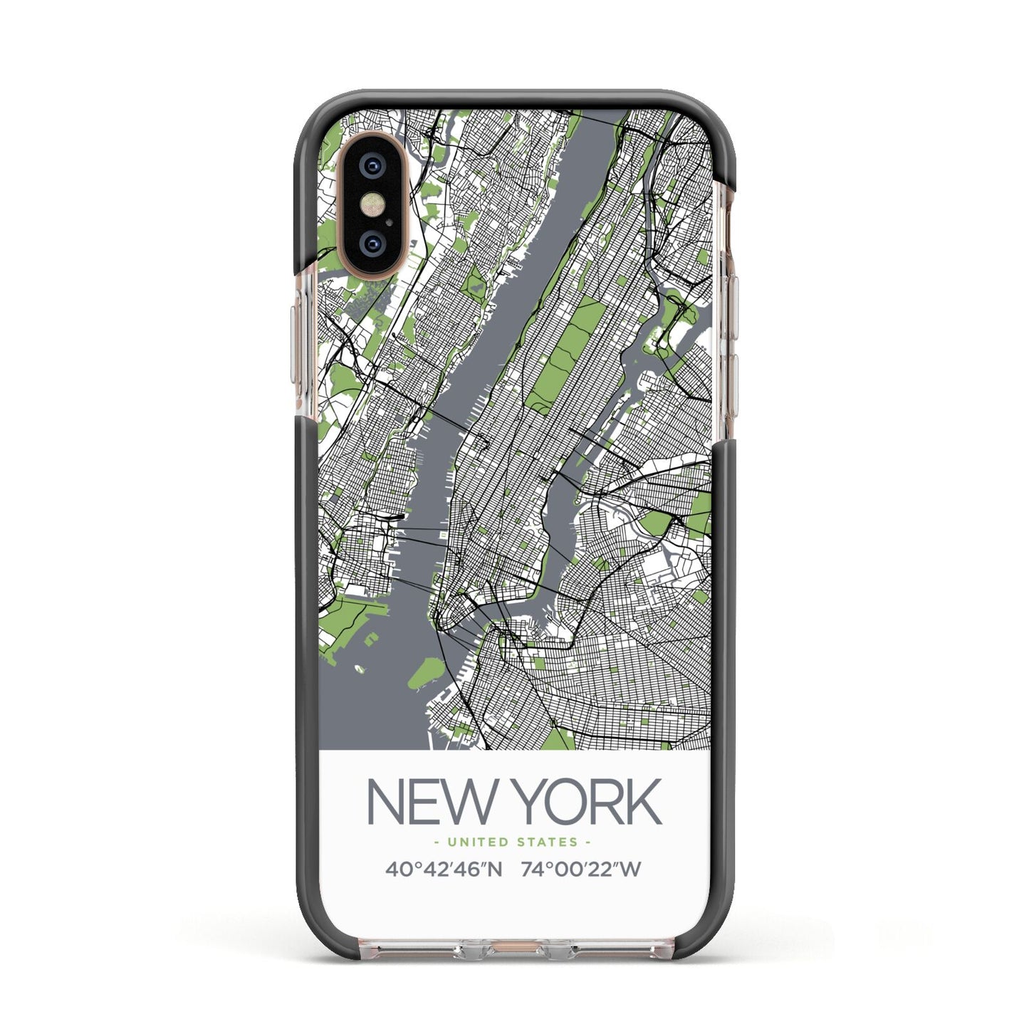 Map of New York Apple iPhone Xs Impact Case Black Edge on Gold Phone