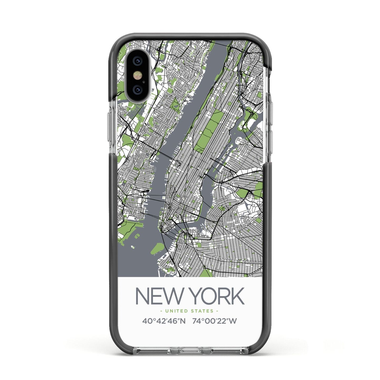 Map of New York Apple iPhone Xs Impact Case Black Edge on Silver Phone