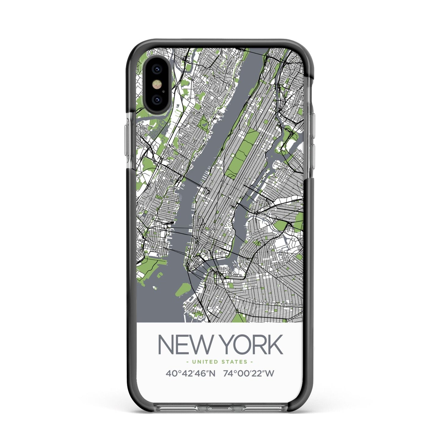 Map of New York Apple iPhone Xs Max Impact Case Black Edge on Black Phone