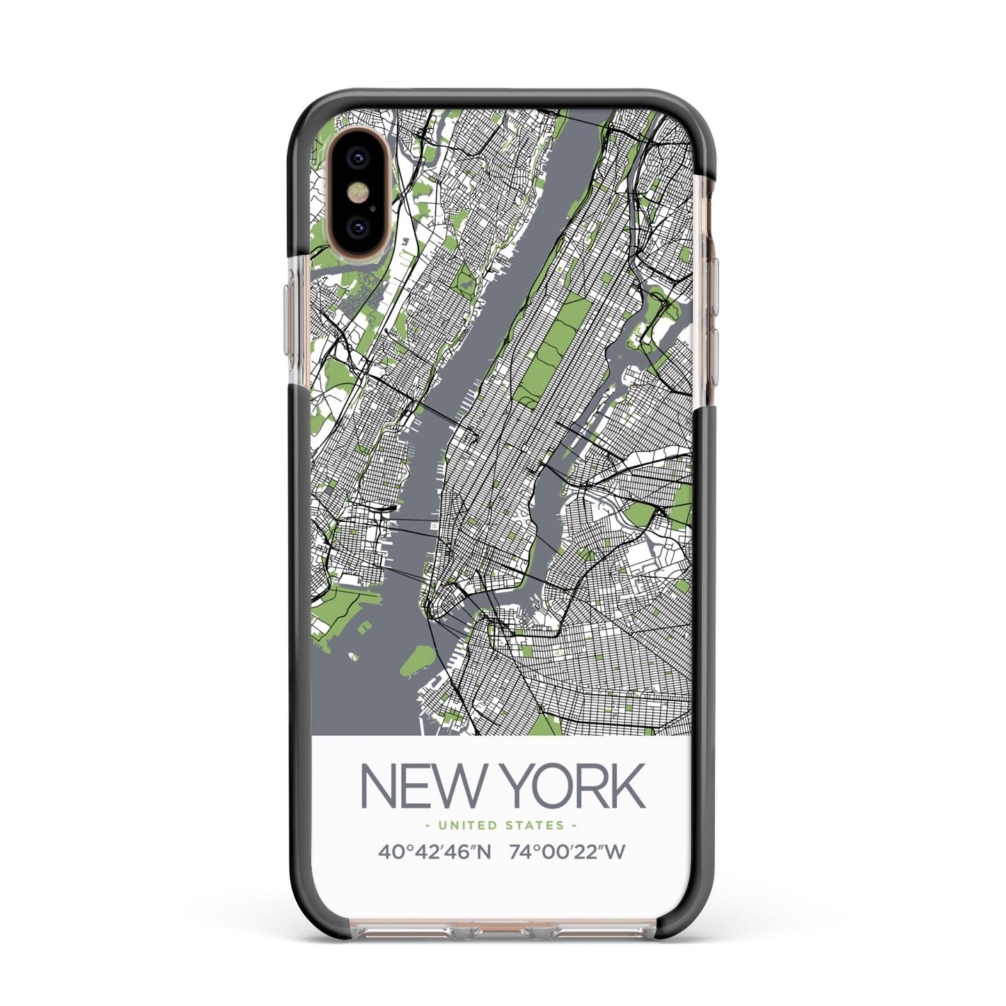 Map of New York Apple iPhone Xs Max Impact Case Black Edge on Gold Phone