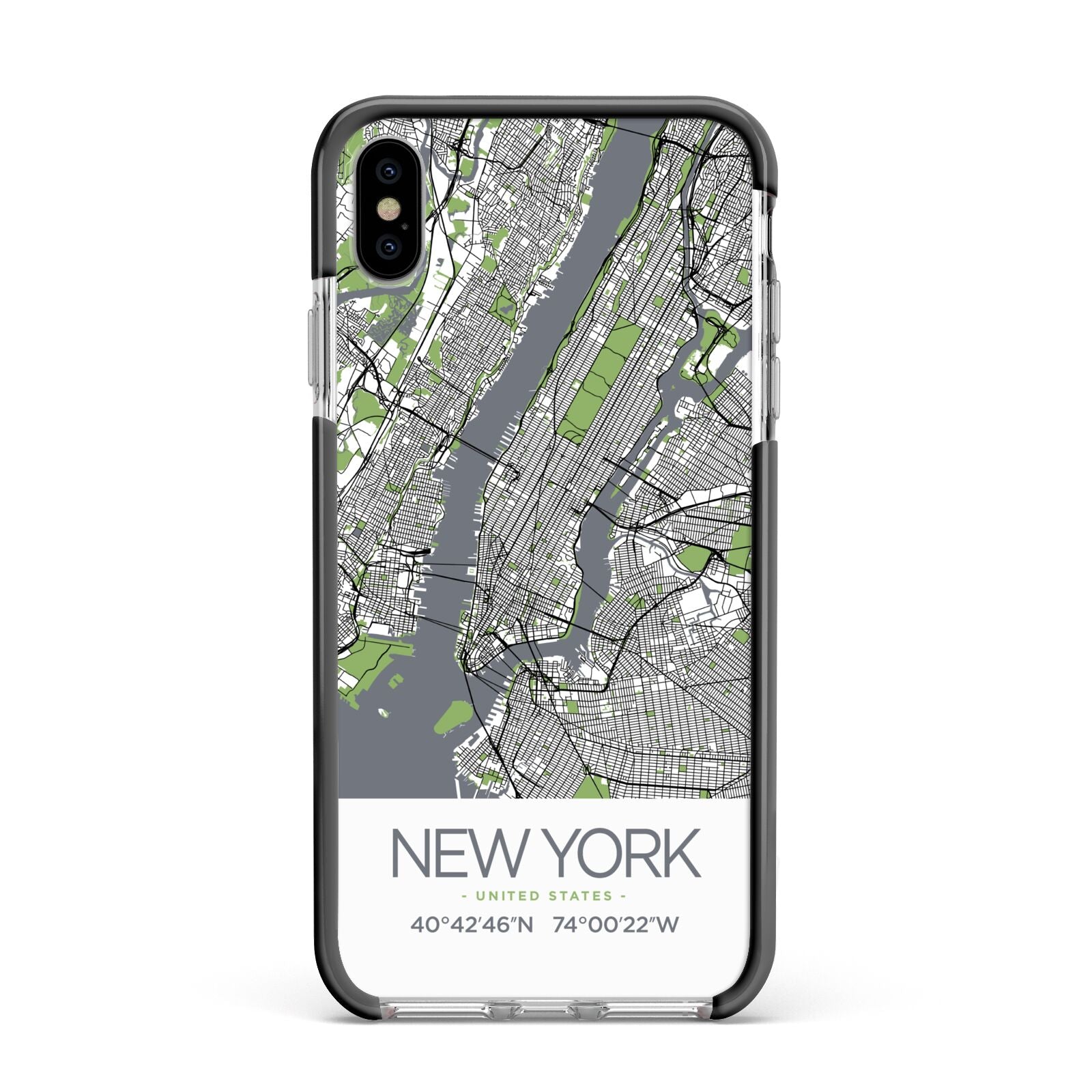 Map of New York Apple iPhone Xs Max Impact Case Black Edge on Silver Phone