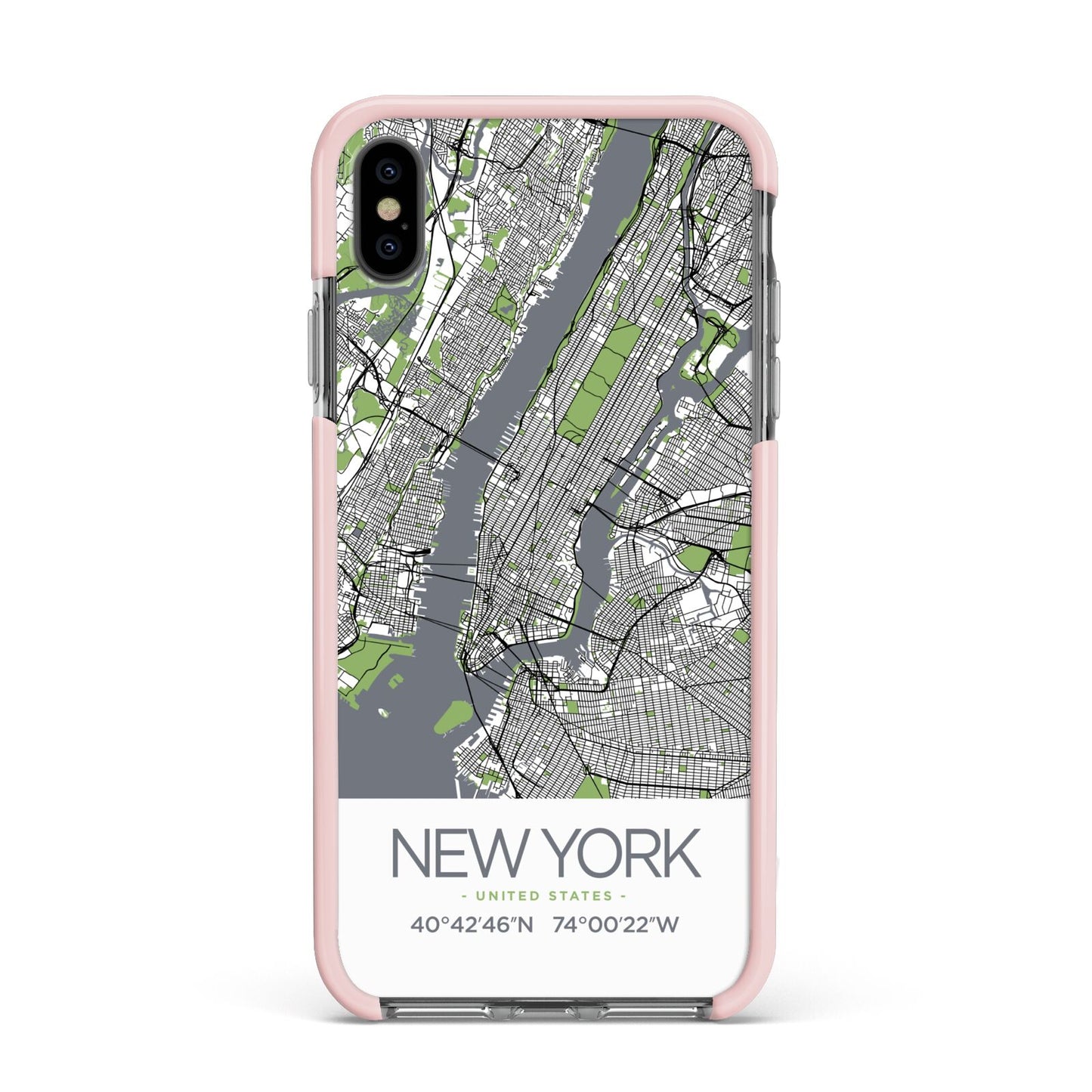 Map of New York Apple iPhone Xs Max Impact Case Pink Edge on Black Phone