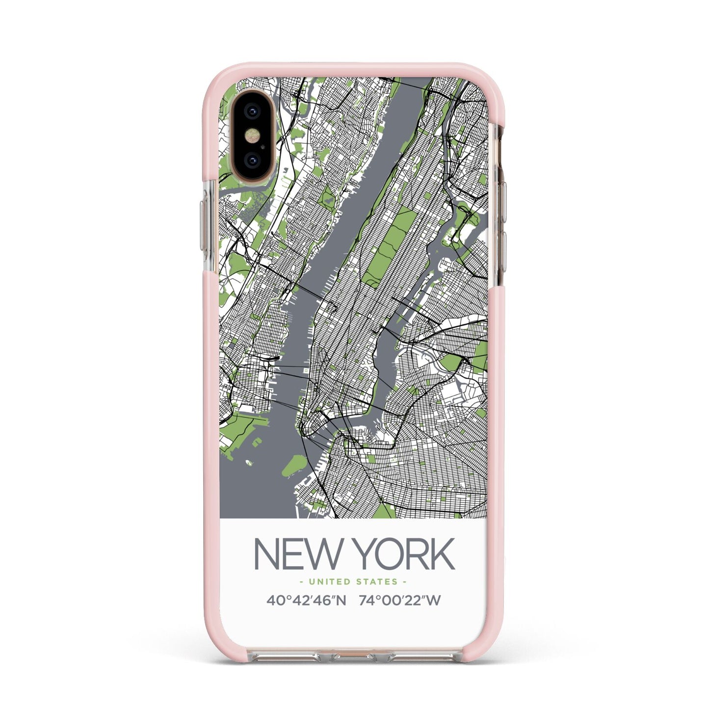 Map of New York Apple iPhone Xs Max Impact Case Pink Edge on Gold Phone