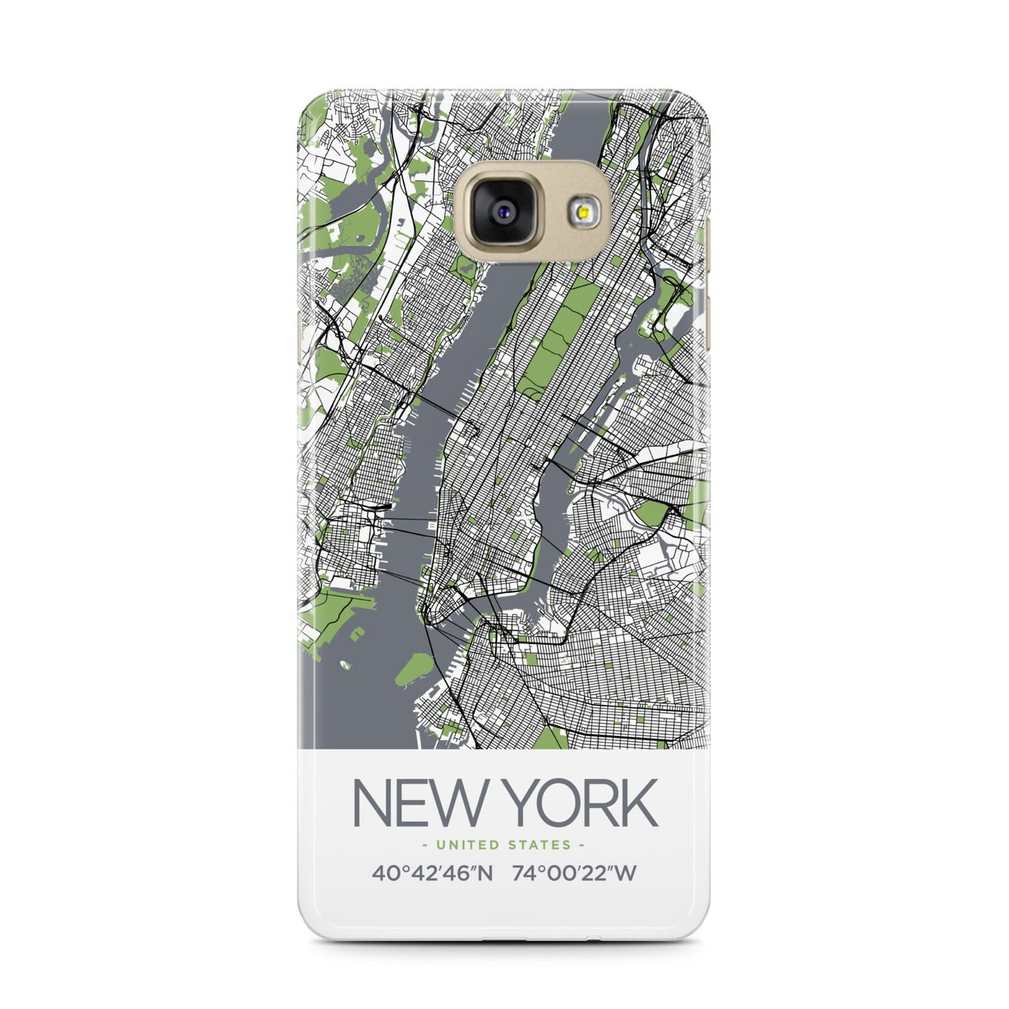 Map of New York Samsung Galaxy A7 2016 Case on gold phone