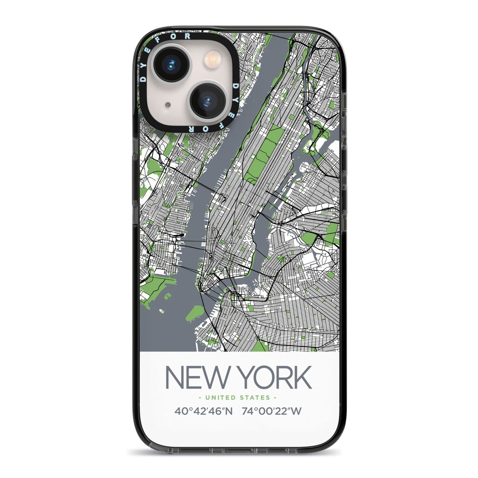 Map of New York iPhone 13 Black Impact Case on Silver phone