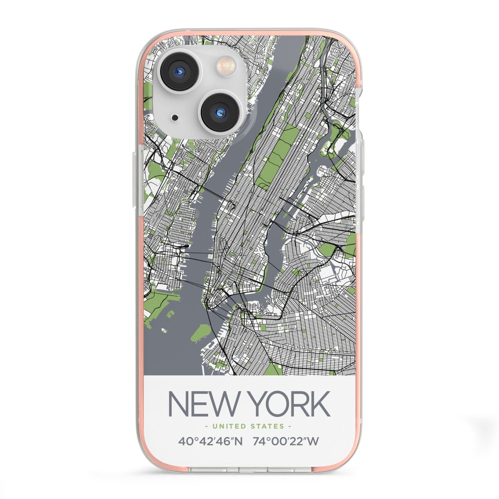 Map of New York iPhone 13 Mini TPU Impact Case with Pink Edges