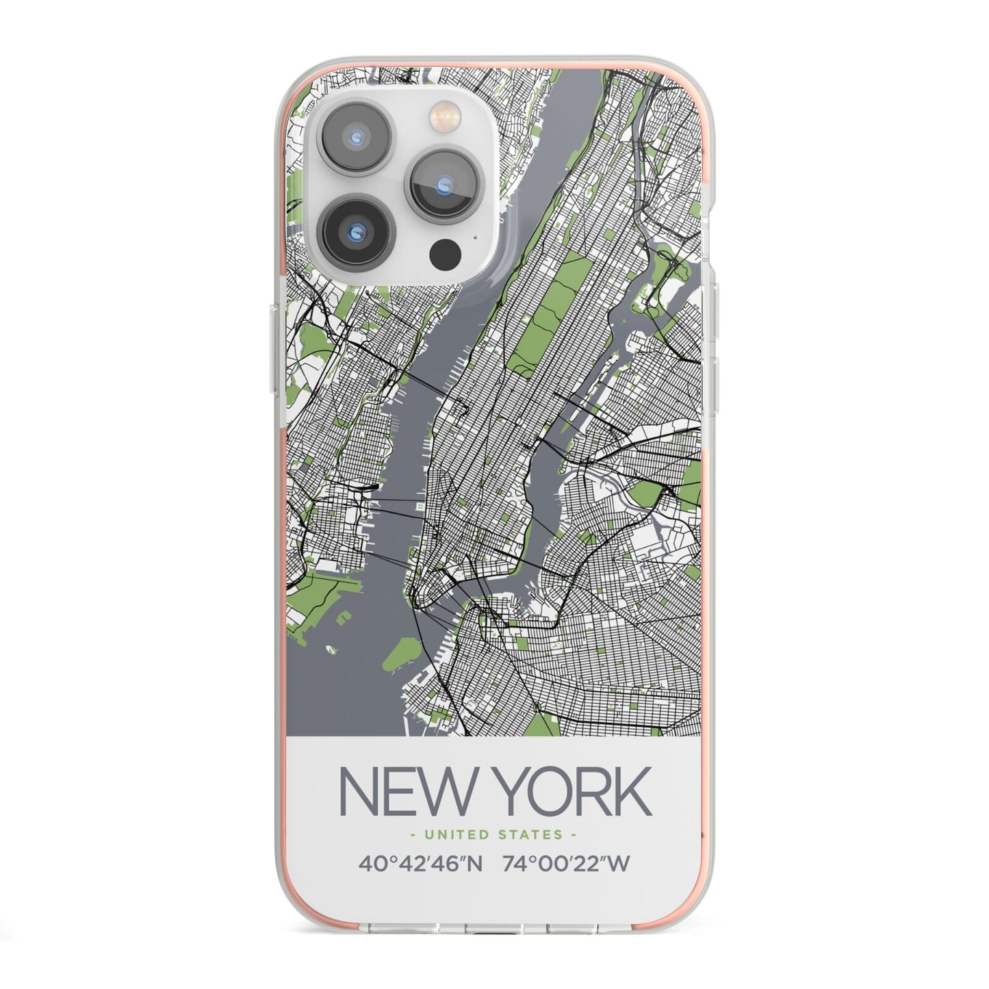 Map of New York iPhone 13 Pro Max TPU Impact Case with Pink Edges