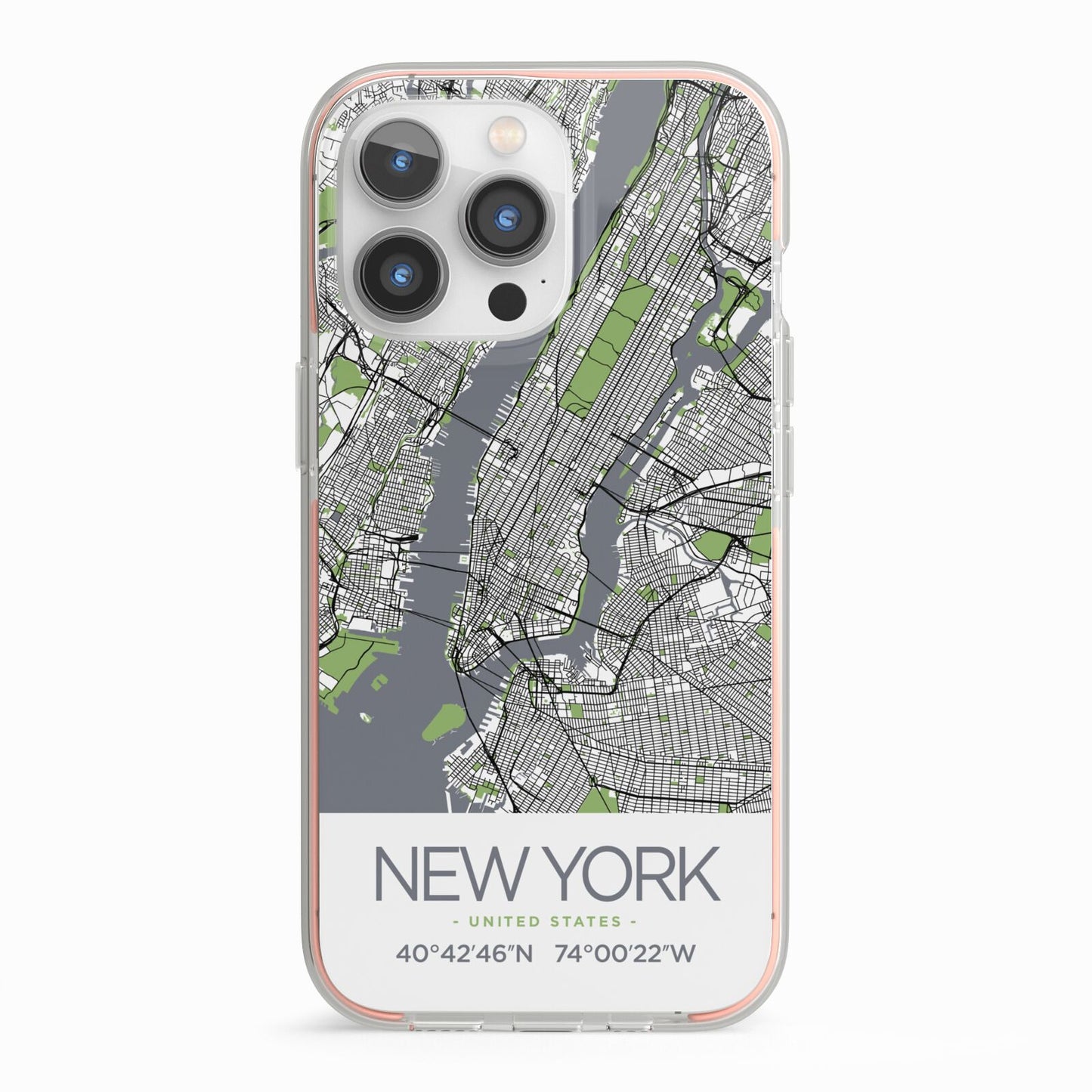 Map of New York iPhone 13 Pro TPU Impact Case with Pink Edges