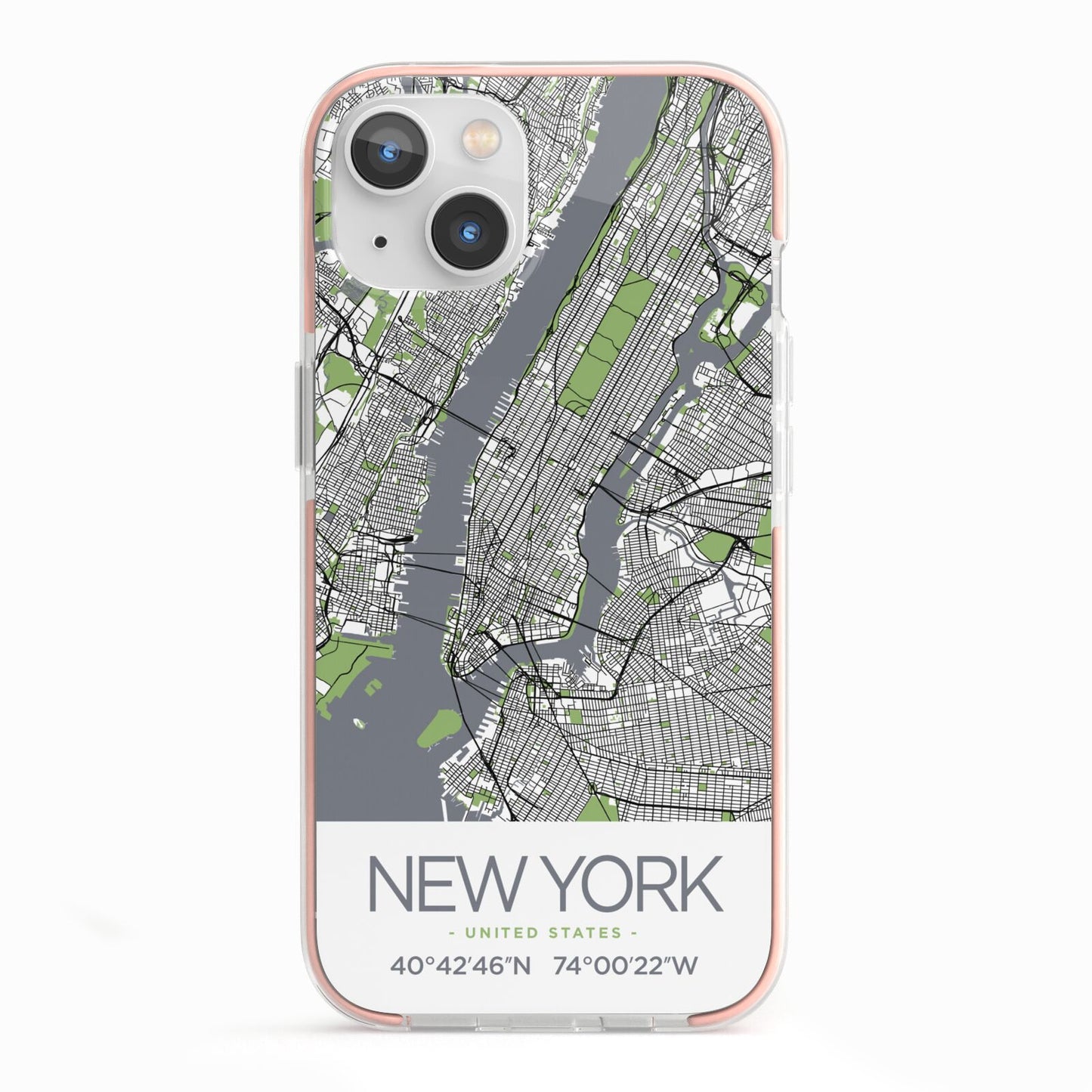 Map of New York iPhone 13 TPU Impact Case with Pink Edges