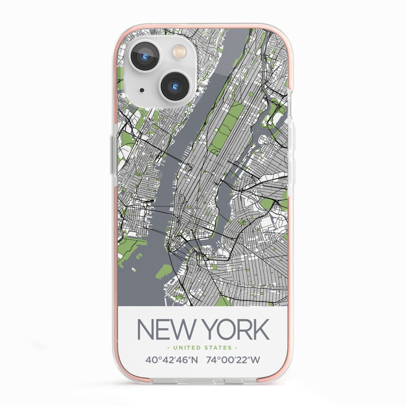 Map of New York iPhone 13 TPU Impact Case with Pink Edges