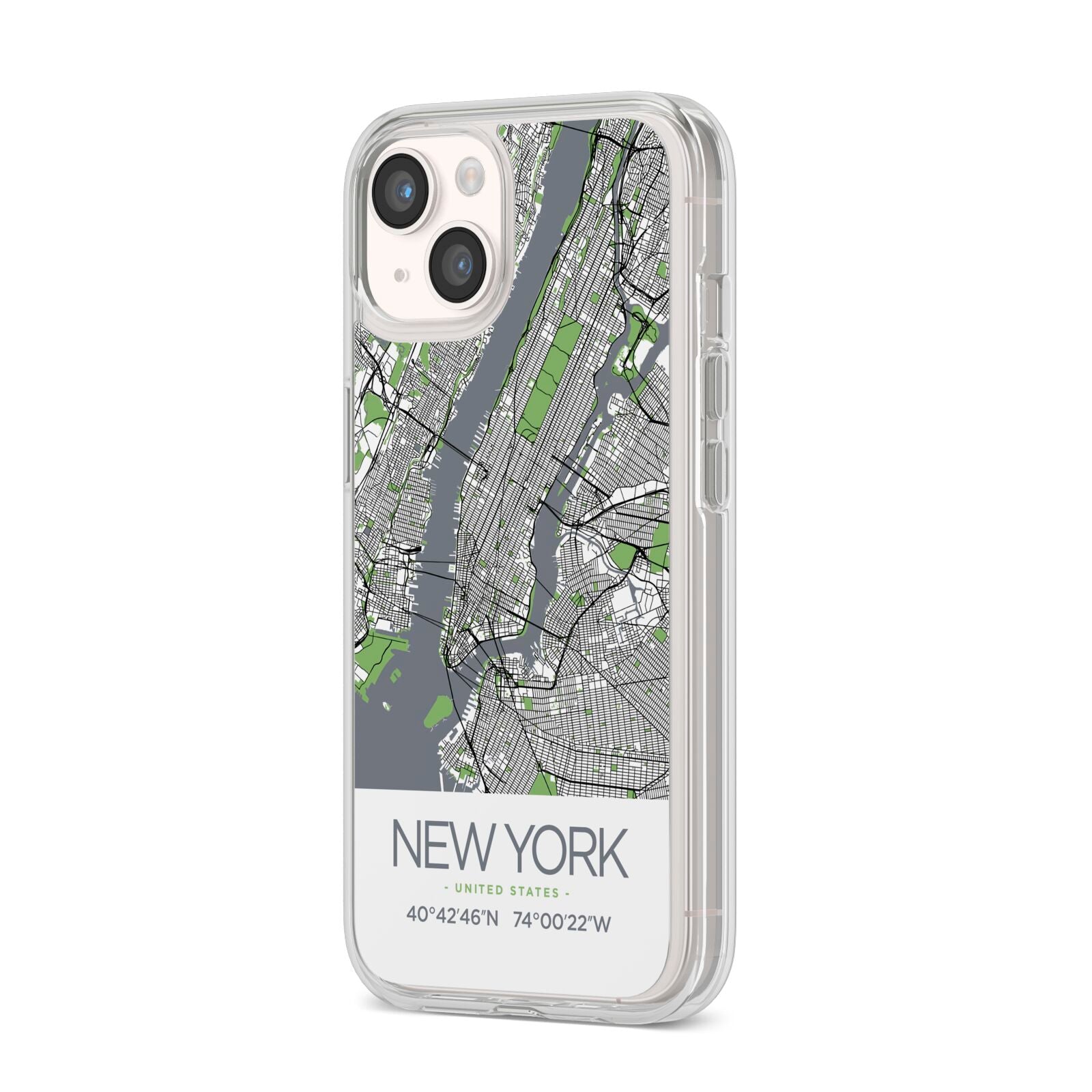 Map of New York iPhone 14 Clear Tough Case Starlight Angled Image