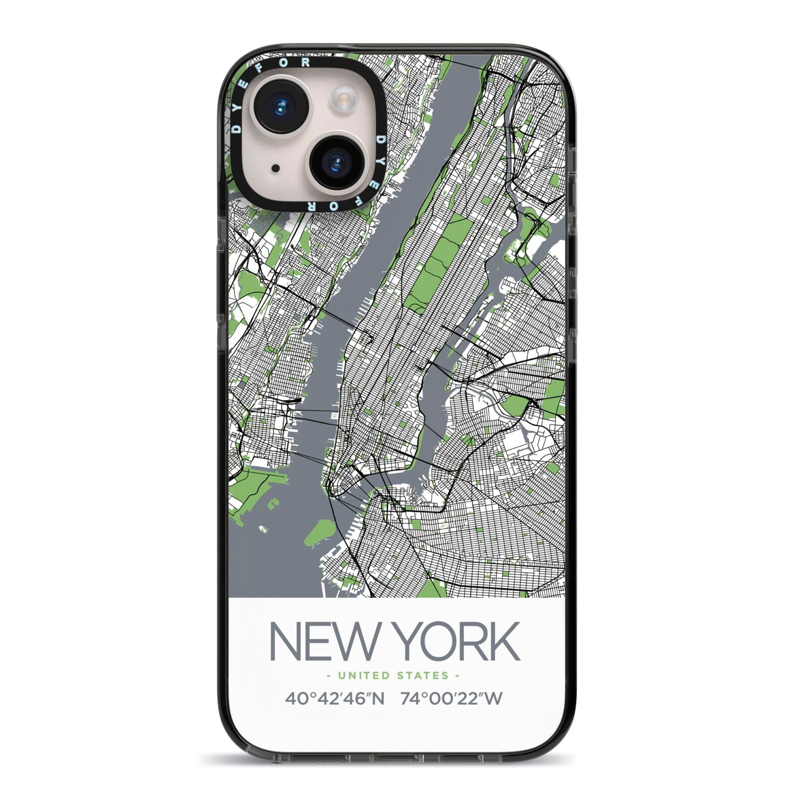 Map of New York iPhone 14 Plus Black Impact Case on Silver phone