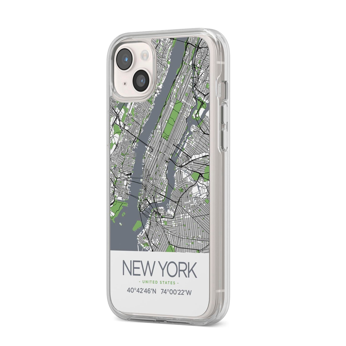 Map of New York iPhone 14 Plus Clear Tough Case Starlight Angled Image