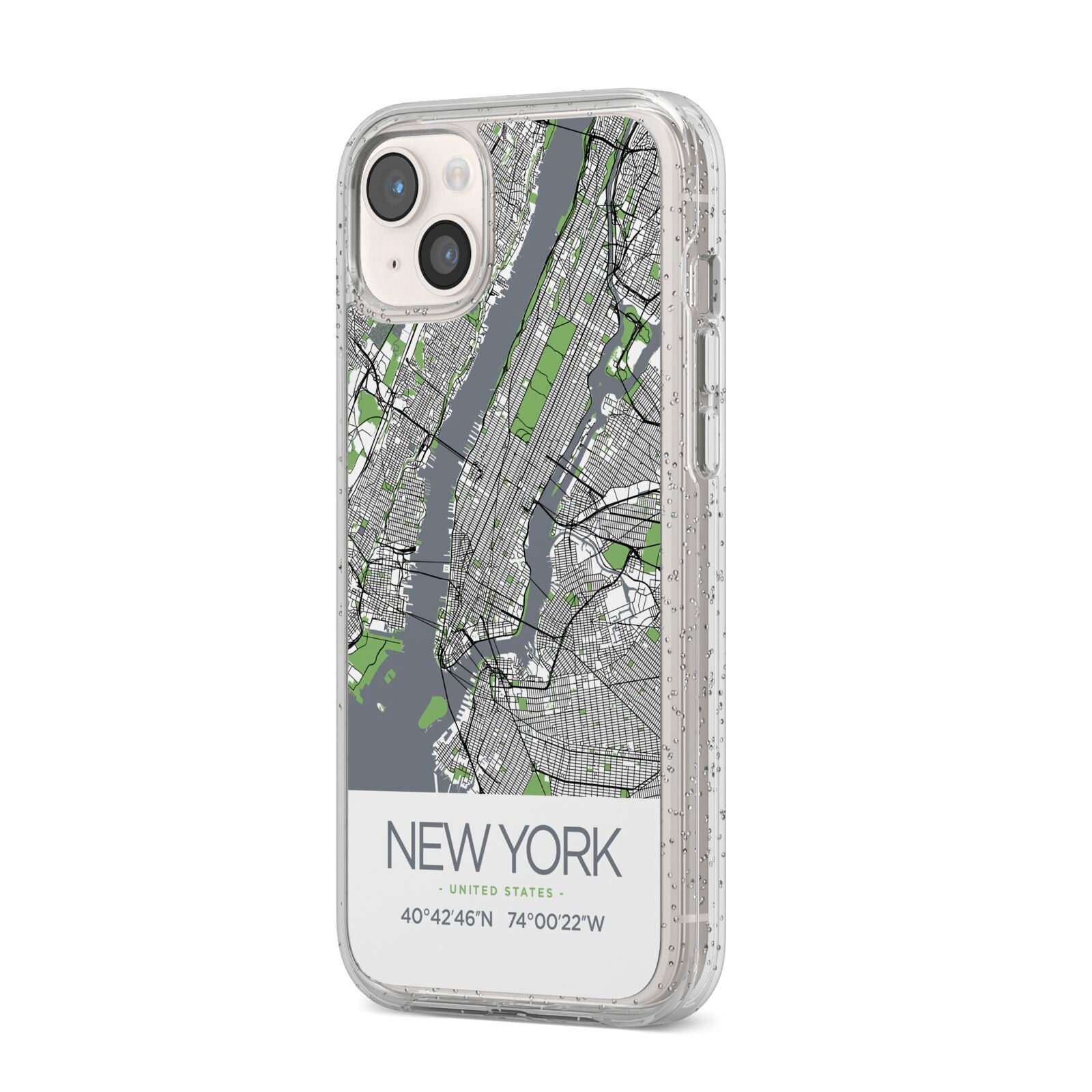 Map of New York iPhone 14 Plus Glitter Tough Case Starlight Angled Image