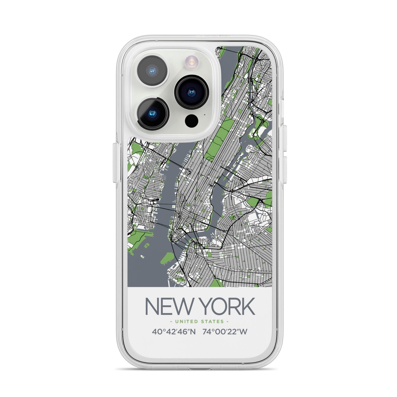 Map of New York iPhone 14 Pro Clear Tough Case Silver