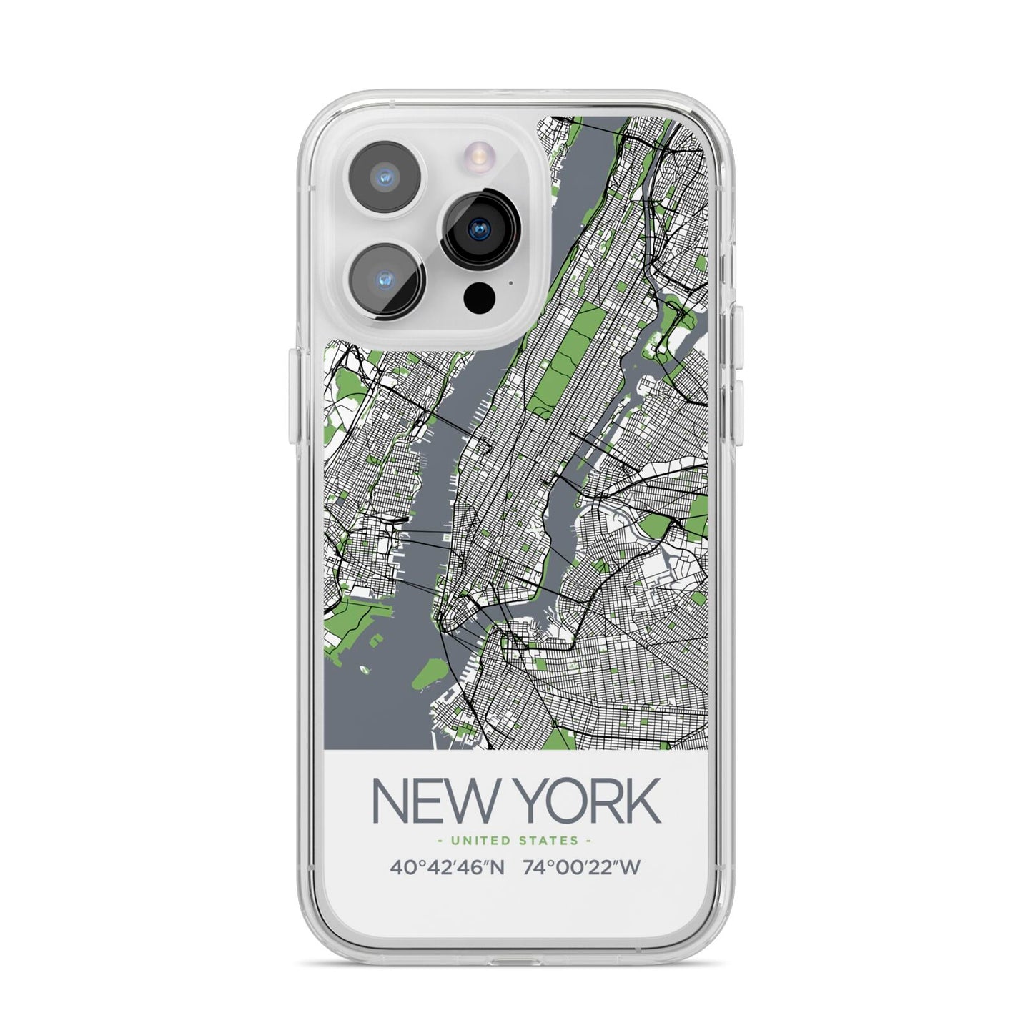 Map of New York iPhone 14 Pro Max Clear Tough Case Silver