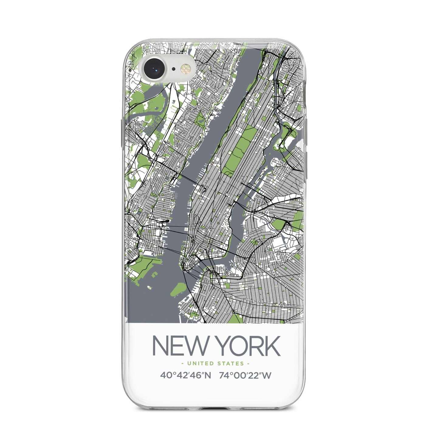 Map of New York iPhone 8 Bumper Case on Silver iPhone