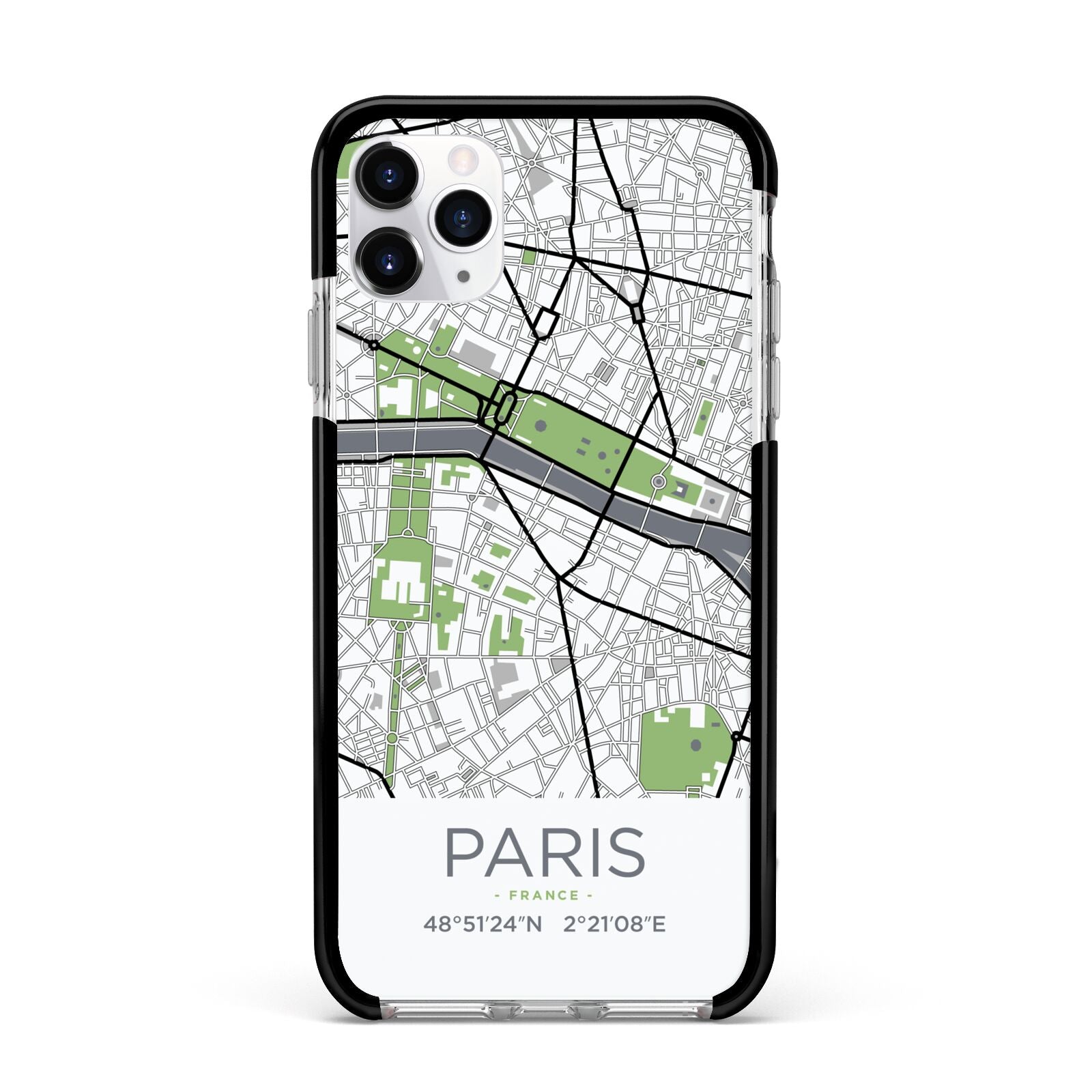 Map of Paris Apple iPhone 11 Pro Max in Silver with Black Impact Case