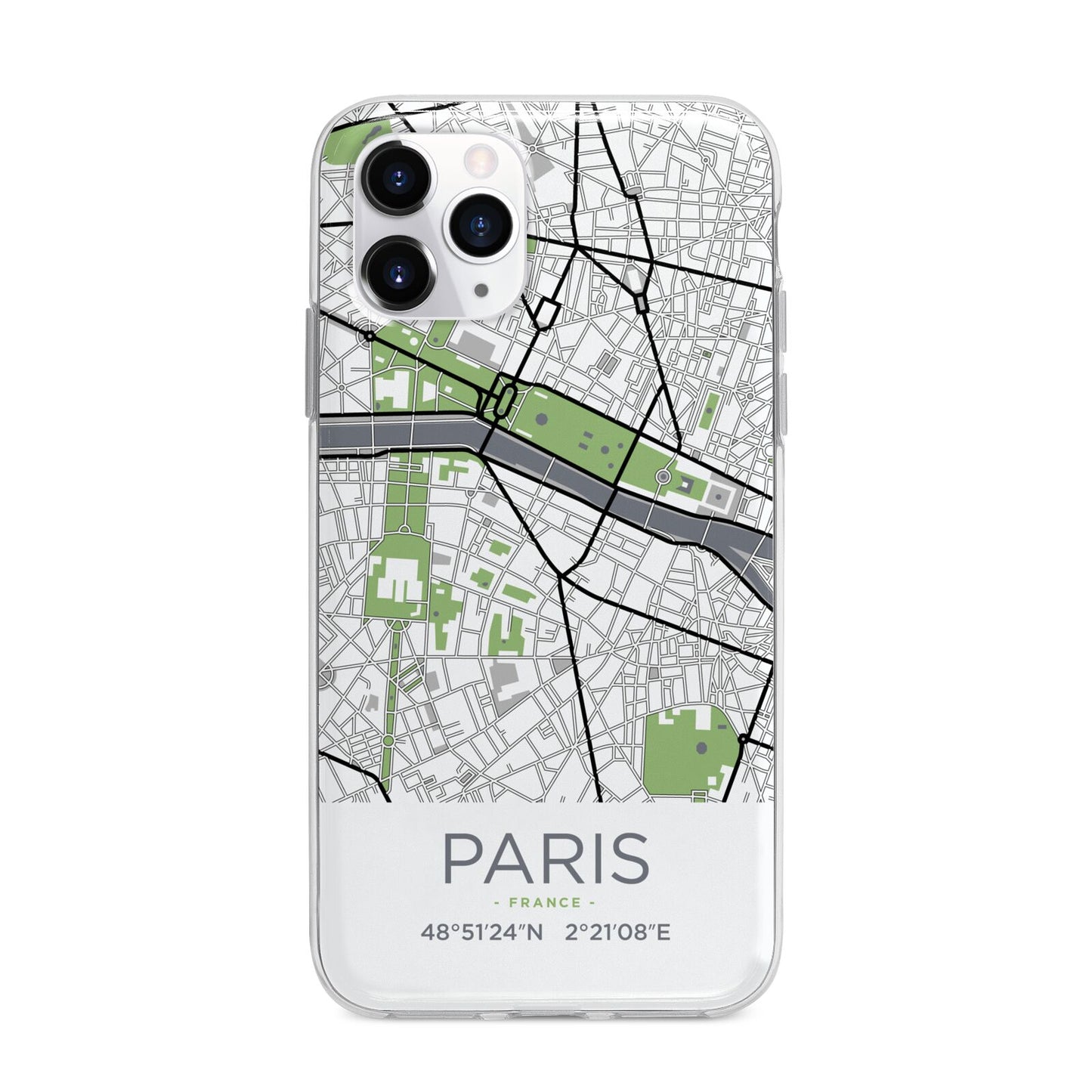 Map of Paris Apple iPhone 11 Pro Max in Silver with Bumper Case