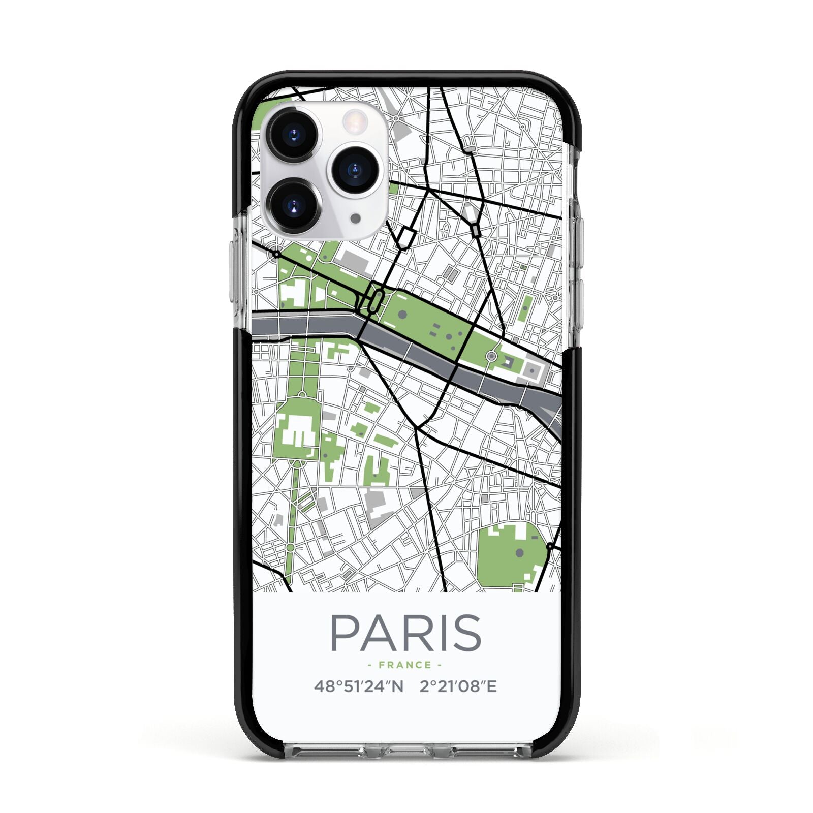 Map of Paris Apple iPhone 11 Pro in Silver with Black Impact Case