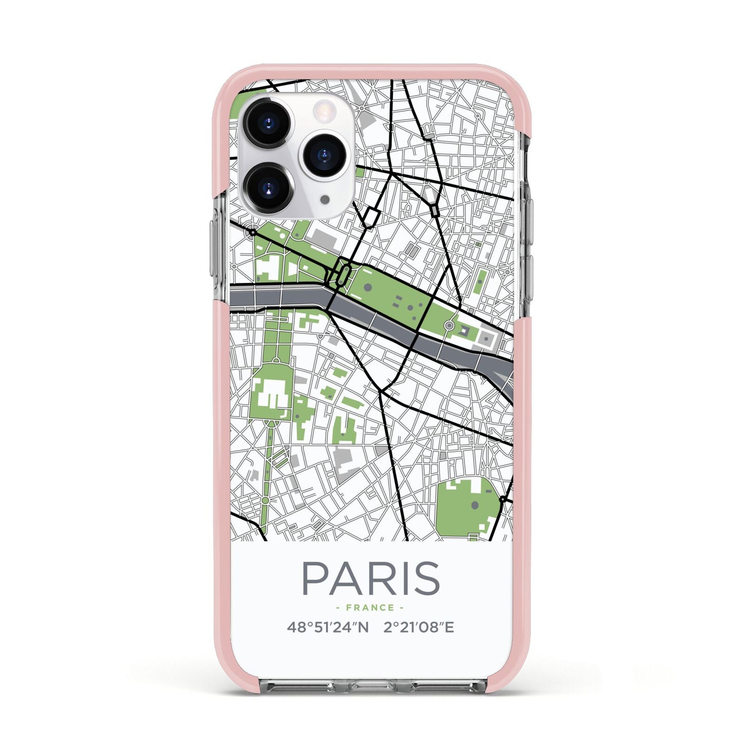 Map of Paris Apple iPhone 11 Pro in Silver with Pink Impact Case