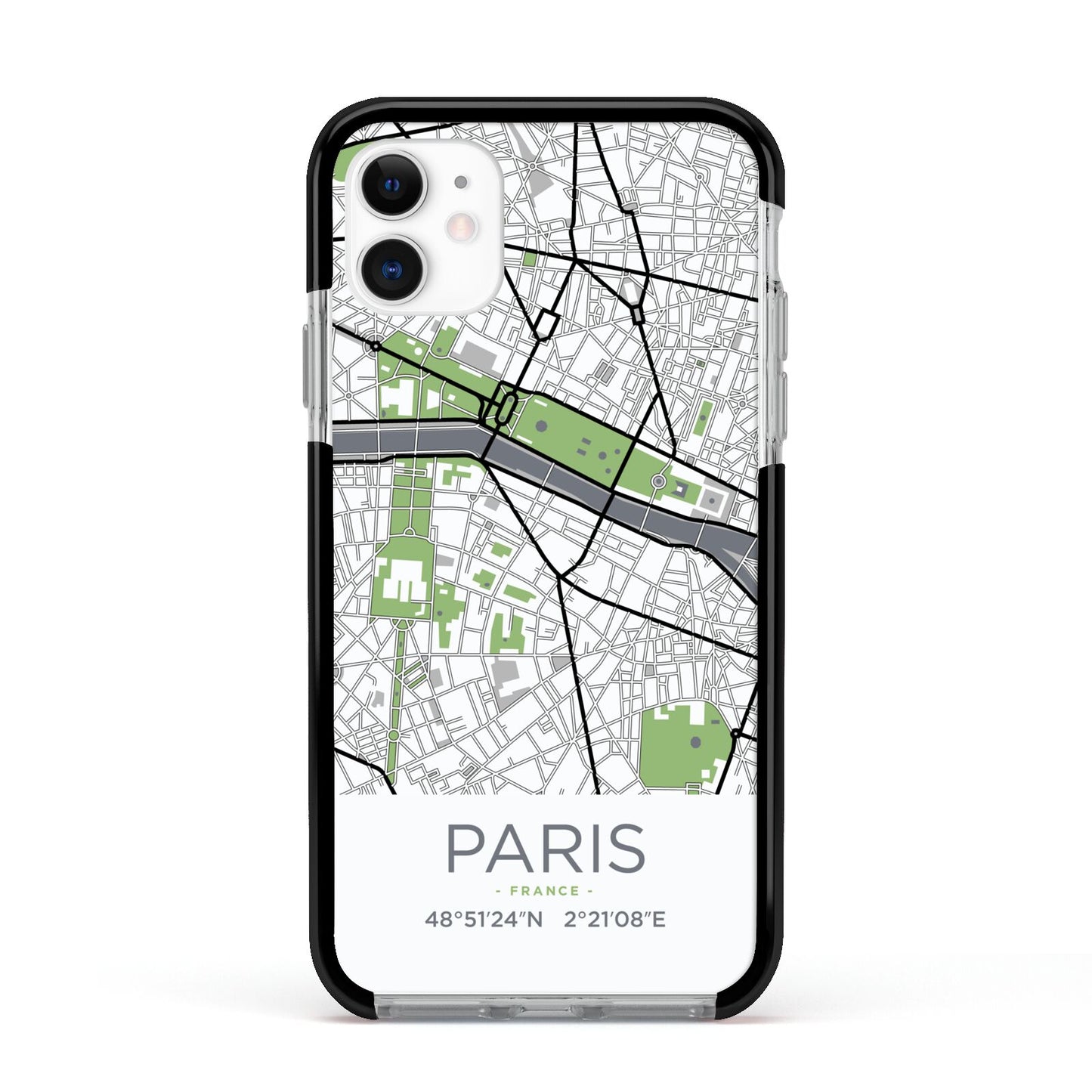 Map of Paris Apple iPhone 11 in White with Black Impact Case