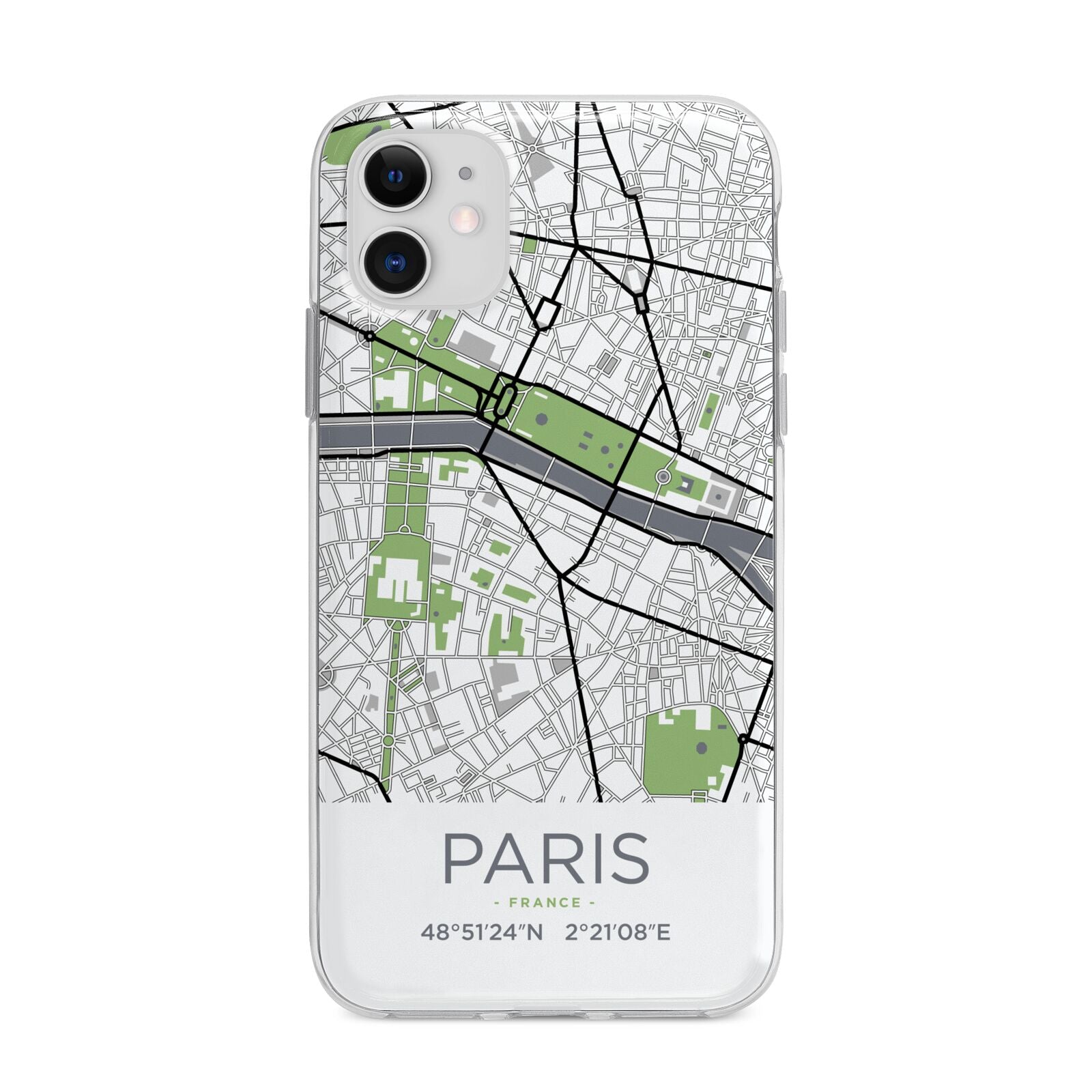 Map of Paris Apple iPhone 11 in White with Bumper Case