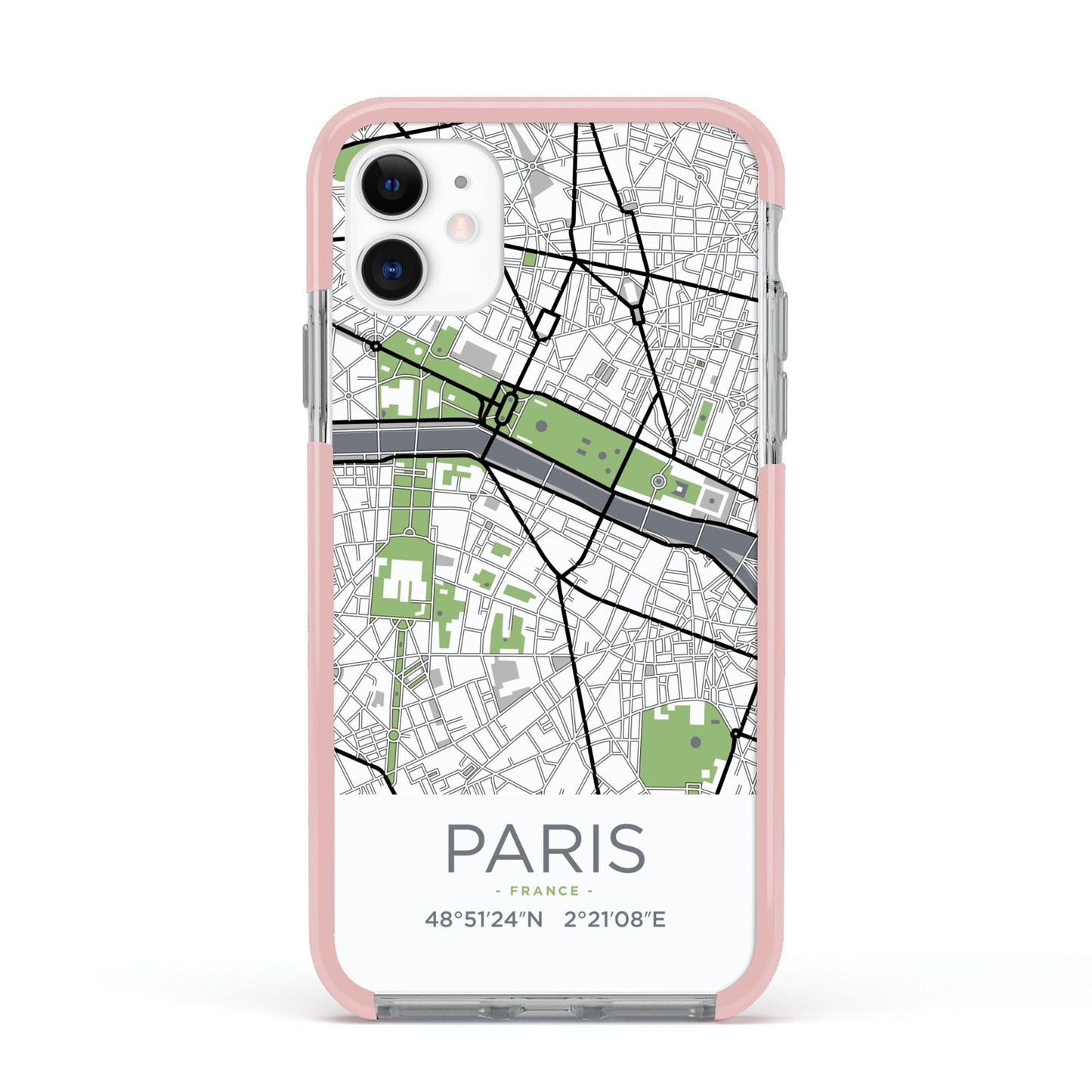 Map of Paris Apple iPhone 11 in White with Pink Impact Case