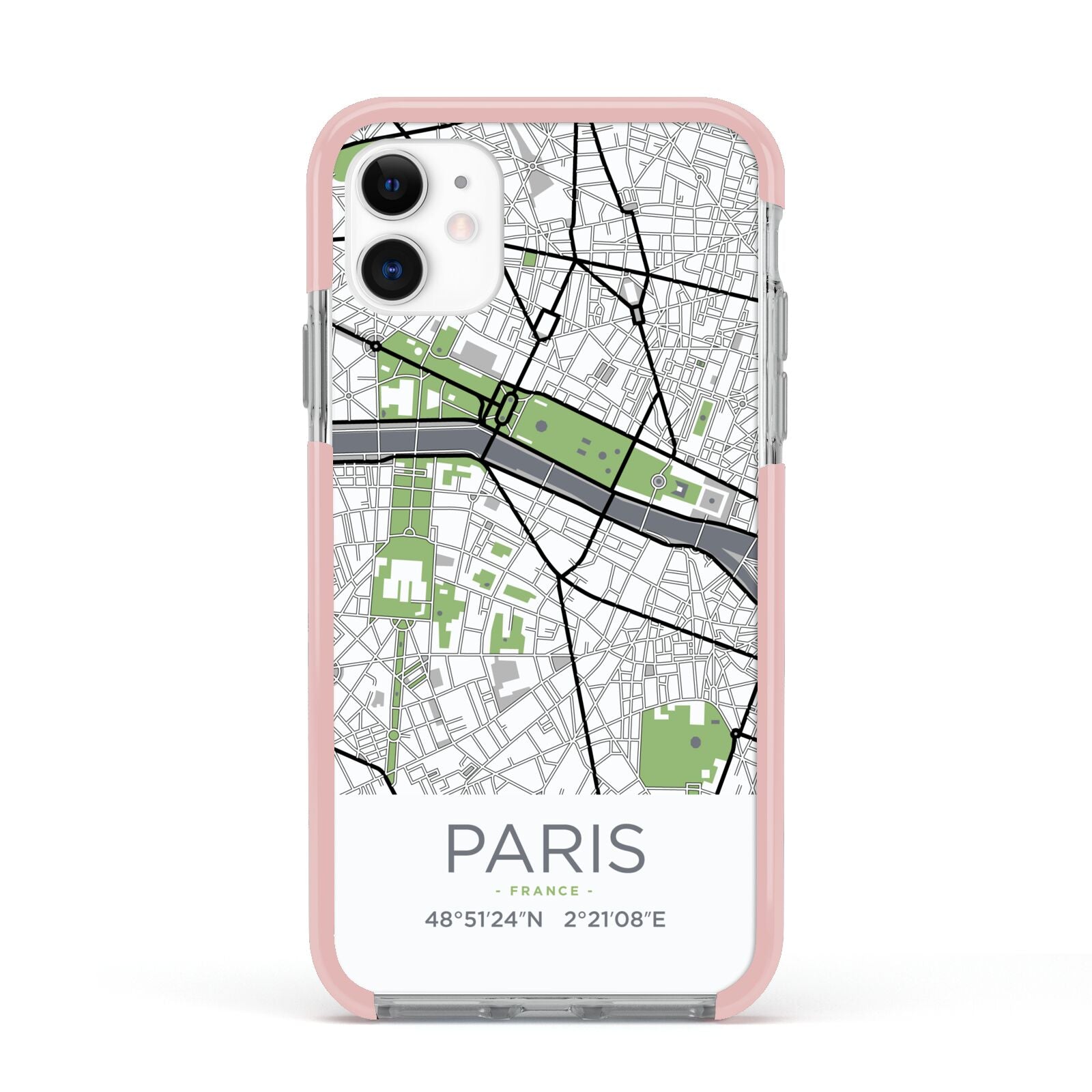 Map of Paris Apple iPhone 11 in White with Pink Impact Case