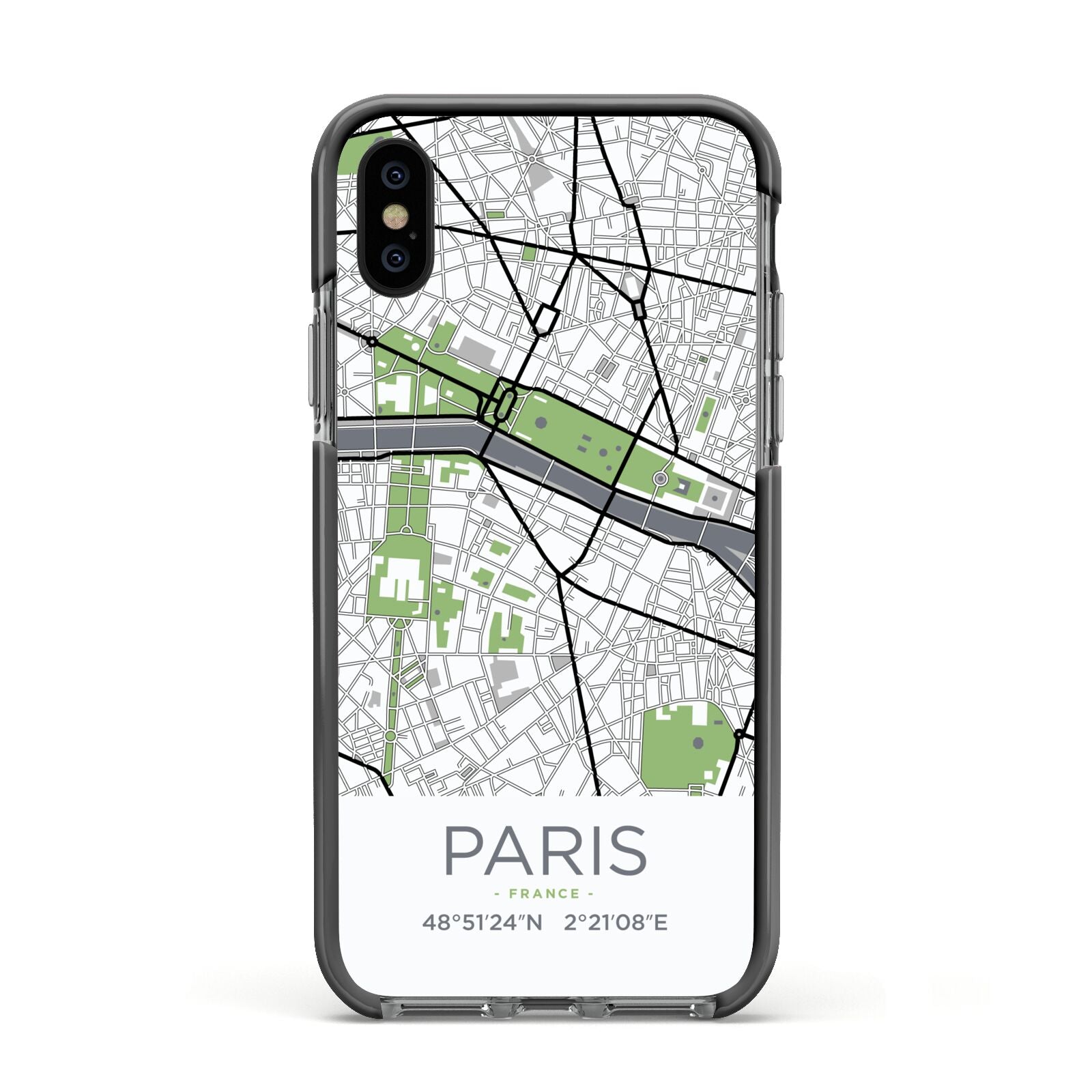 Map of Paris Apple iPhone Xs Impact Case Black Edge on Black Phone