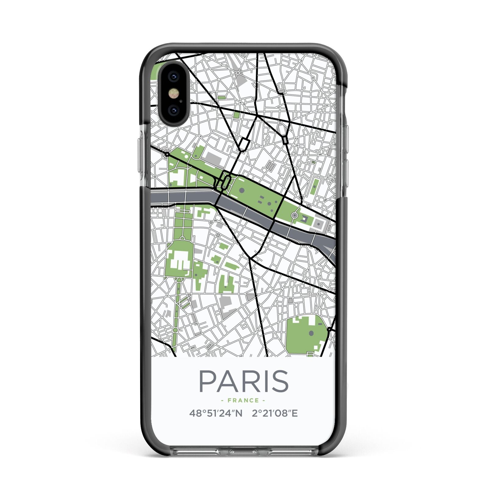 Map of Paris Apple iPhone Xs Max Impact Case Black Edge on Black Phone