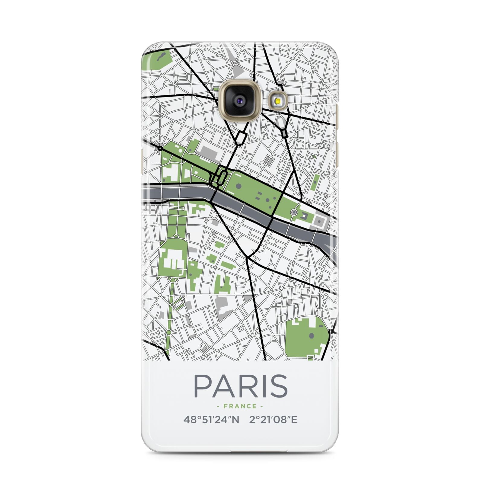 Map of Paris Samsung Galaxy A3 2016 Case on gold phone
