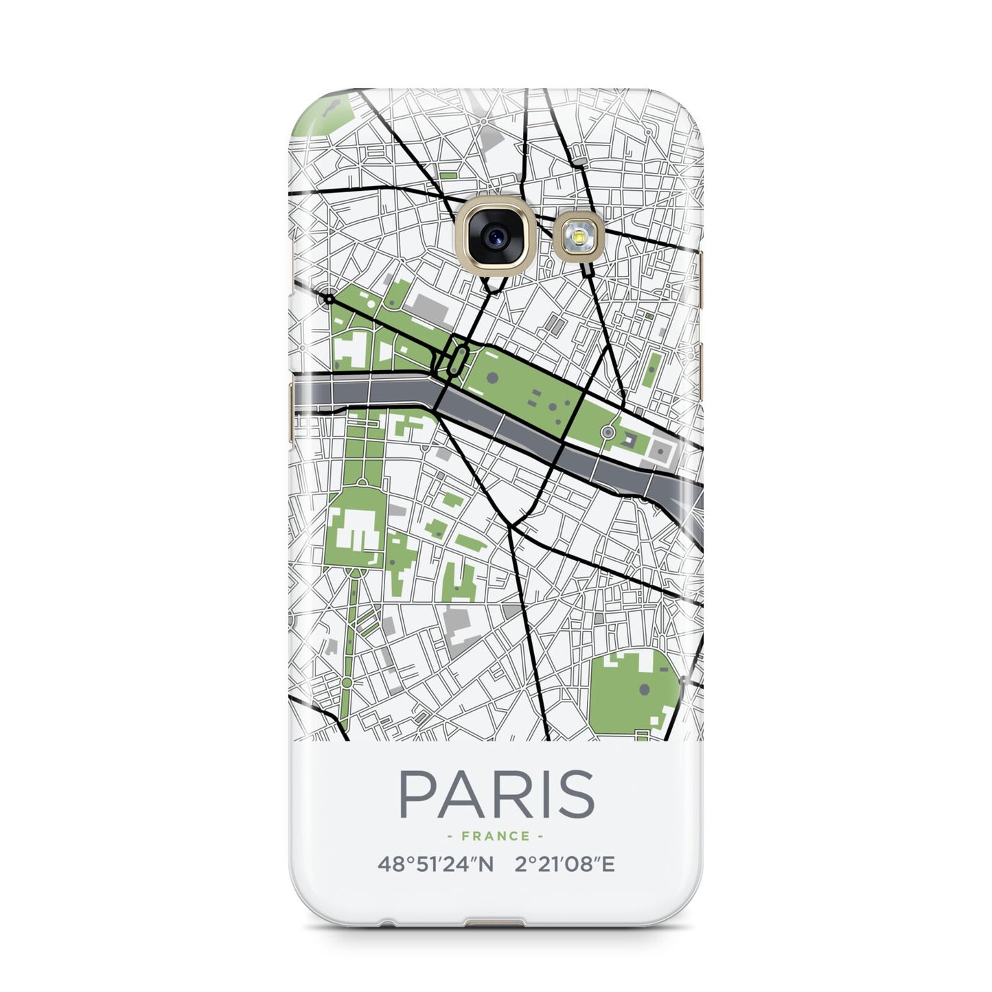 Map of Paris Samsung Galaxy A3 2017 Case on gold phone