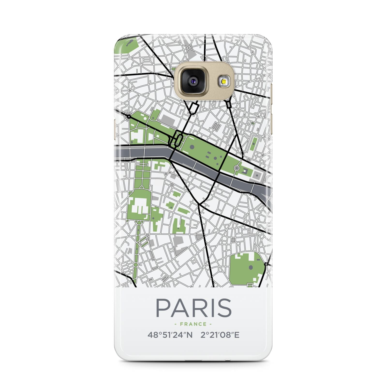 Map of Paris Samsung Galaxy A7 2016 Case on gold phone