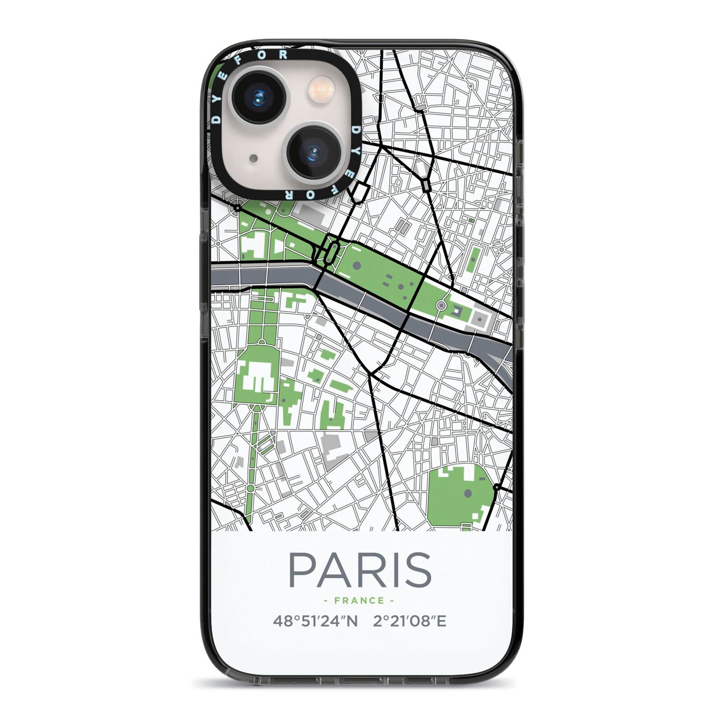 Map of Paris iPhone 13 Black Impact Case on Silver phone