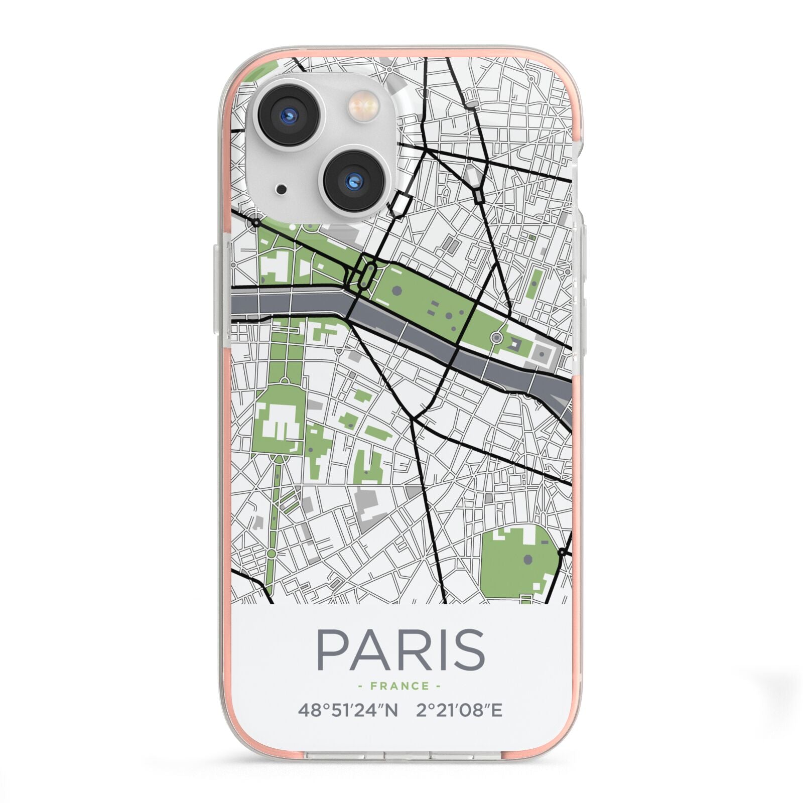 Map of Paris iPhone 13 Mini TPU Impact Case with Pink Edges