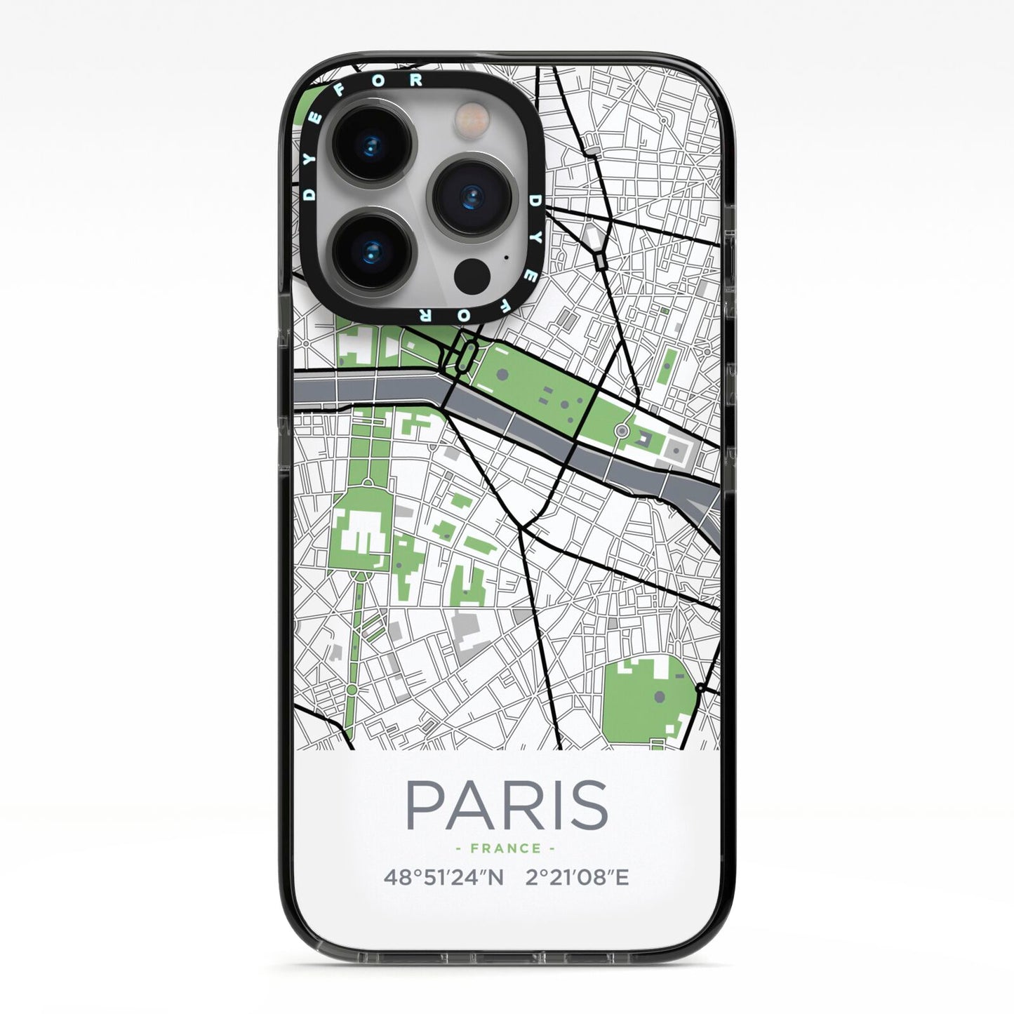 Map of Paris iPhone 13 Pro Black Impact Case on Silver phone