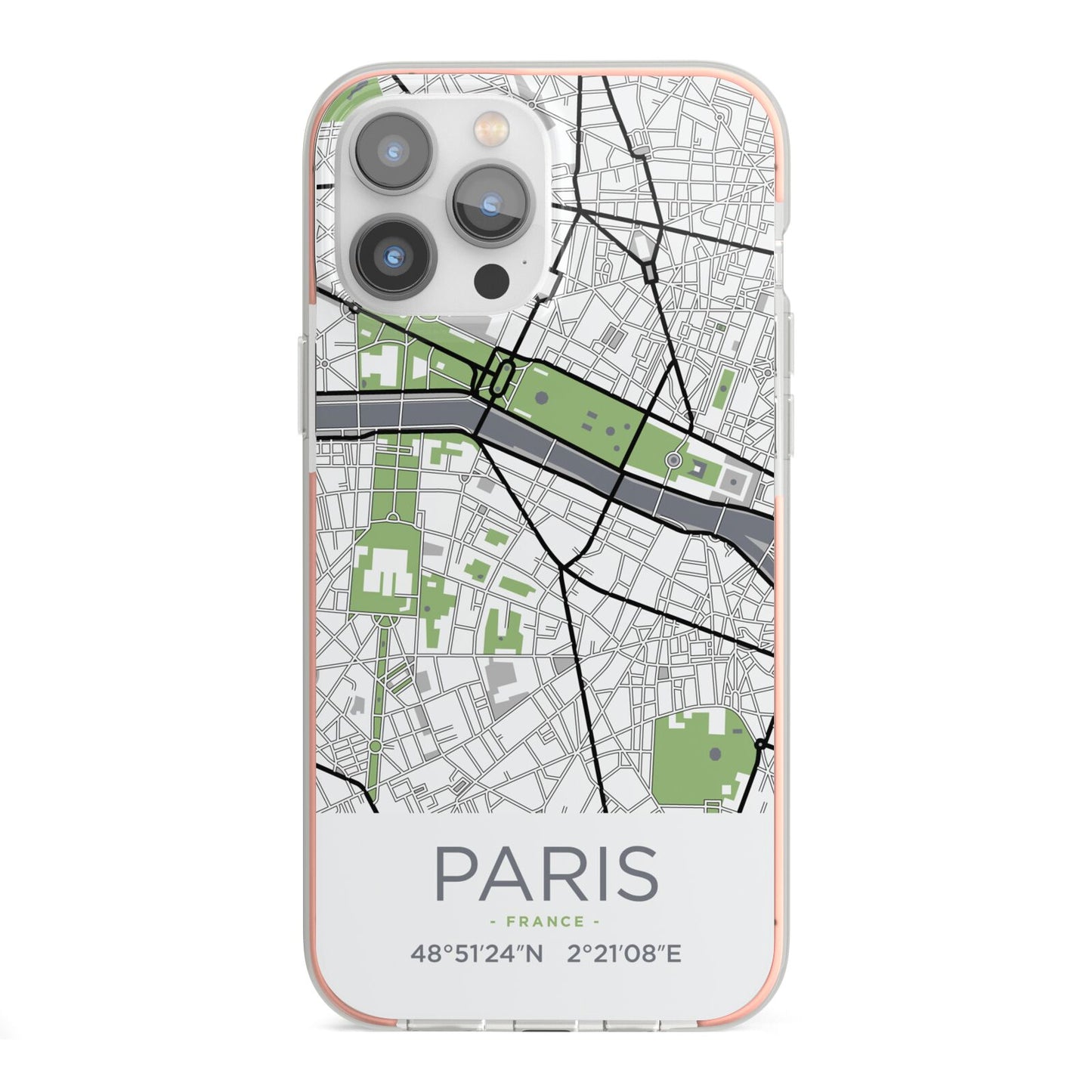 Map of Paris iPhone 13 Pro Max TPU Impact Case with Pink Edges