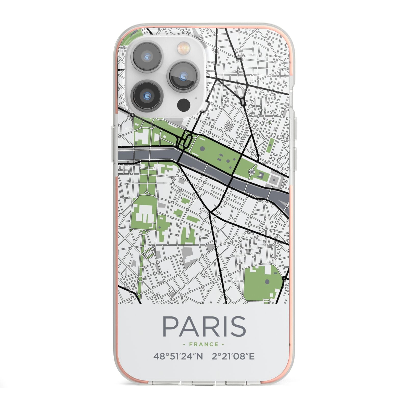 Map of Paris iPhone 13 Pro Max TPU Impact Case with Pink Edges