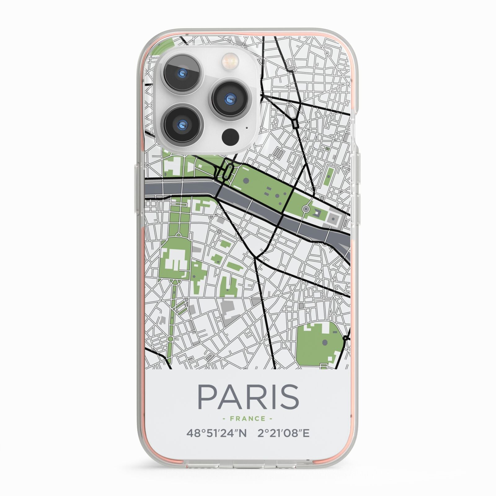 Map of Paris iPhone 13 Pro TPU Impact Case with Pink Edges