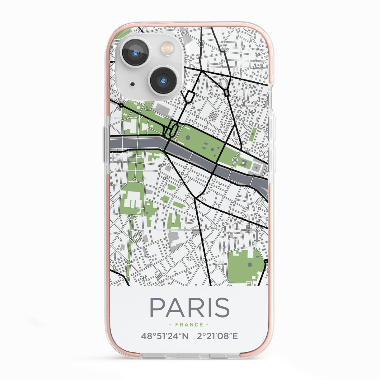 Map of Paris iPhone 13 TPU Impact Case with Pink Edges