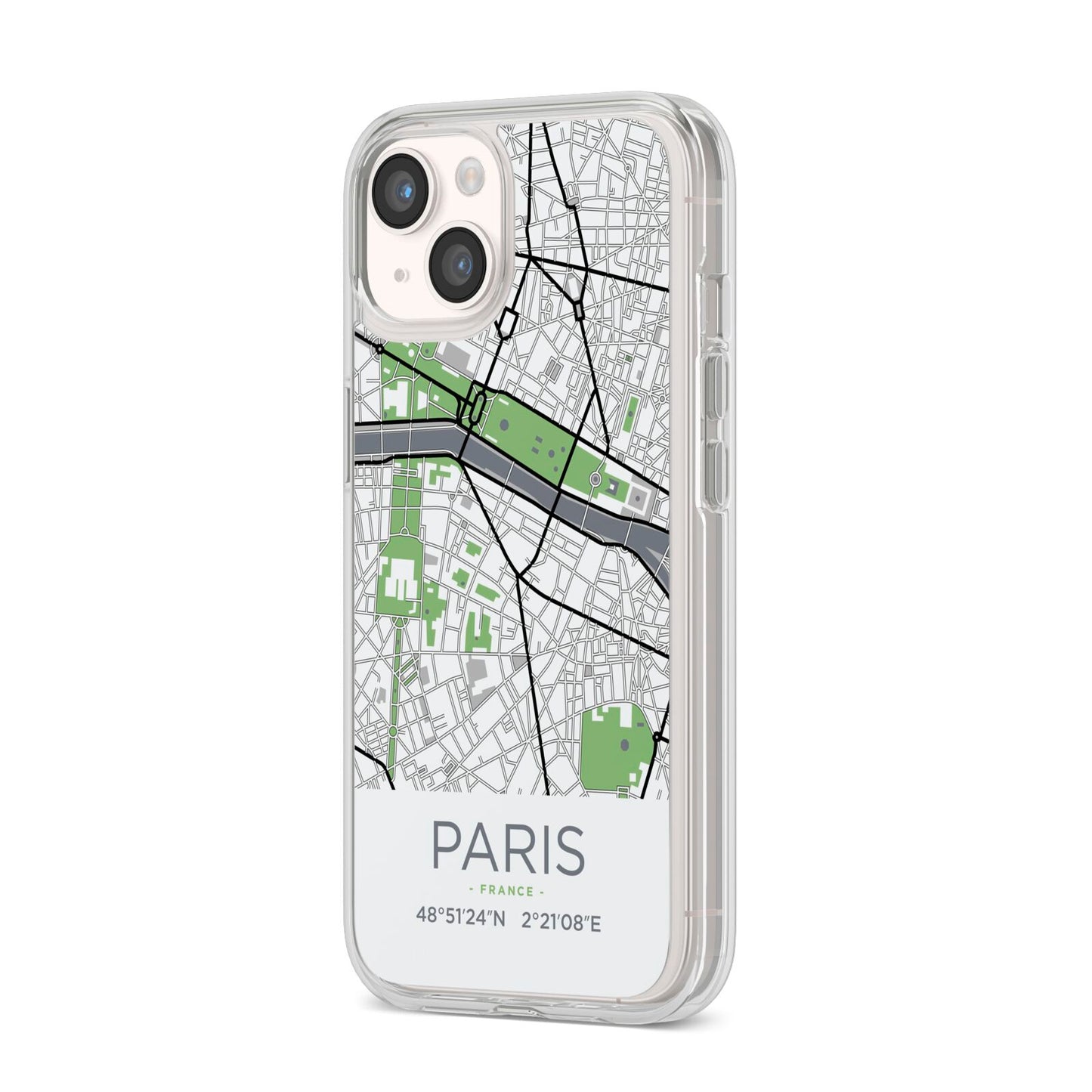 Map of Paris iPhone 14 Clear Tough Case Starlight Angled Image