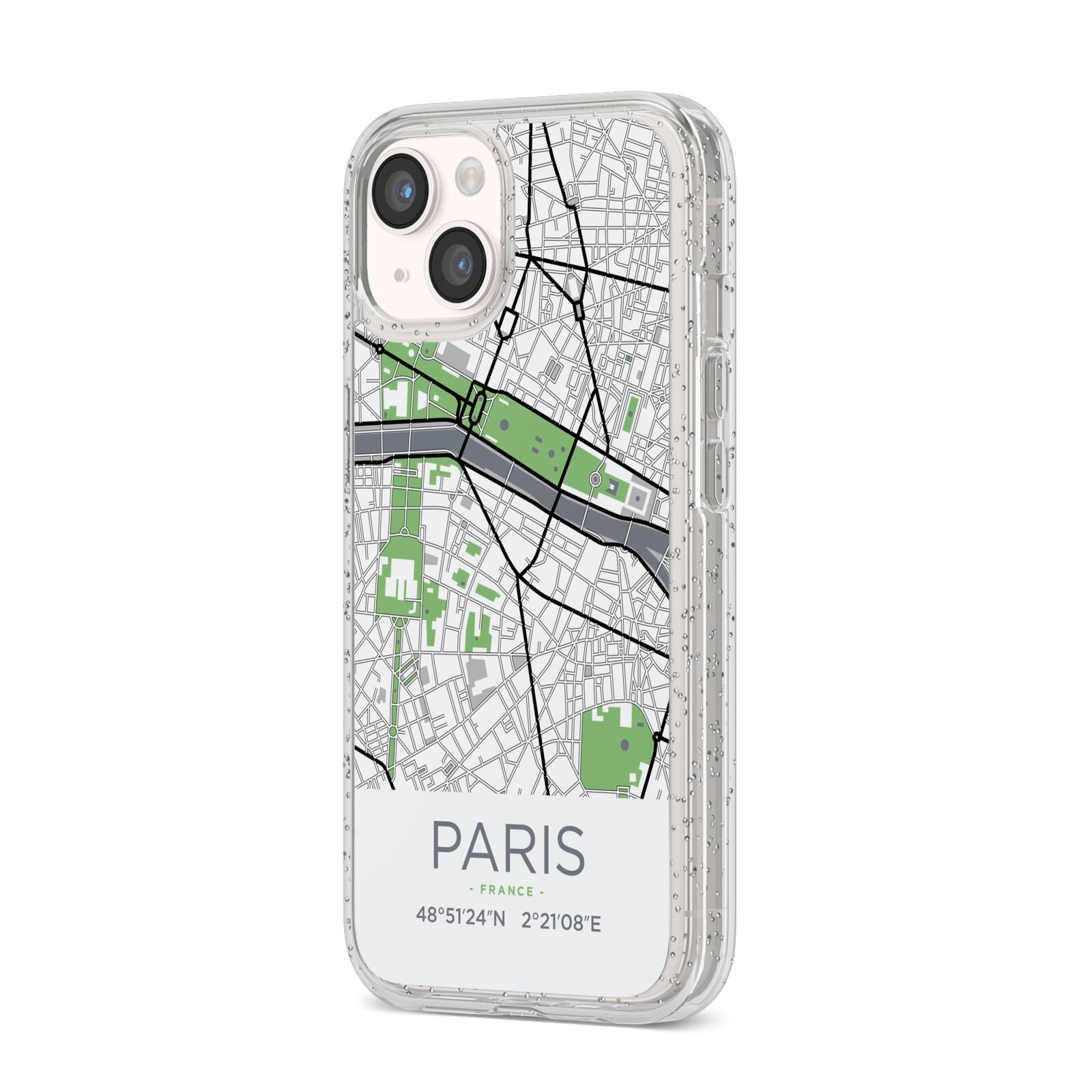 Map of Paris iPhone 14 Glitter Tough Case Starlight Angled Image