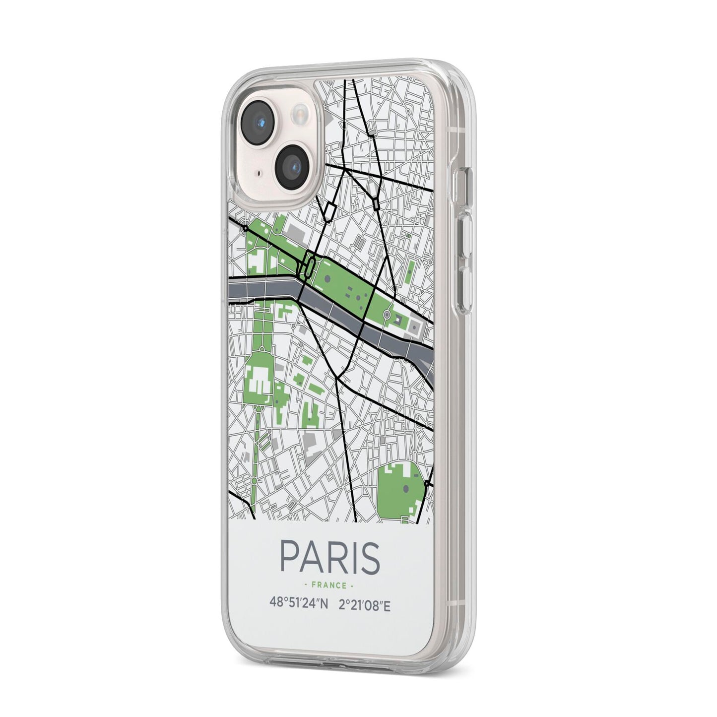 Map of Paris iPhone 14 Plus Clear Tough Case Starlight Angled Image