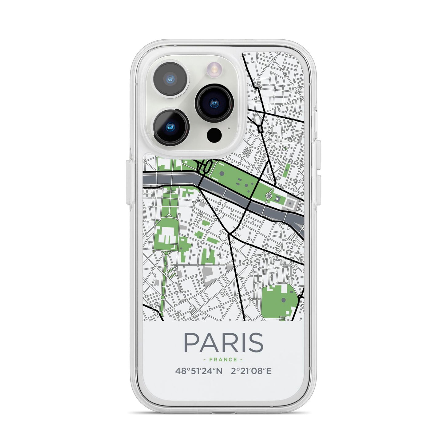 Map of Paris iPhone 14 Pro Clear Tough Case Silver