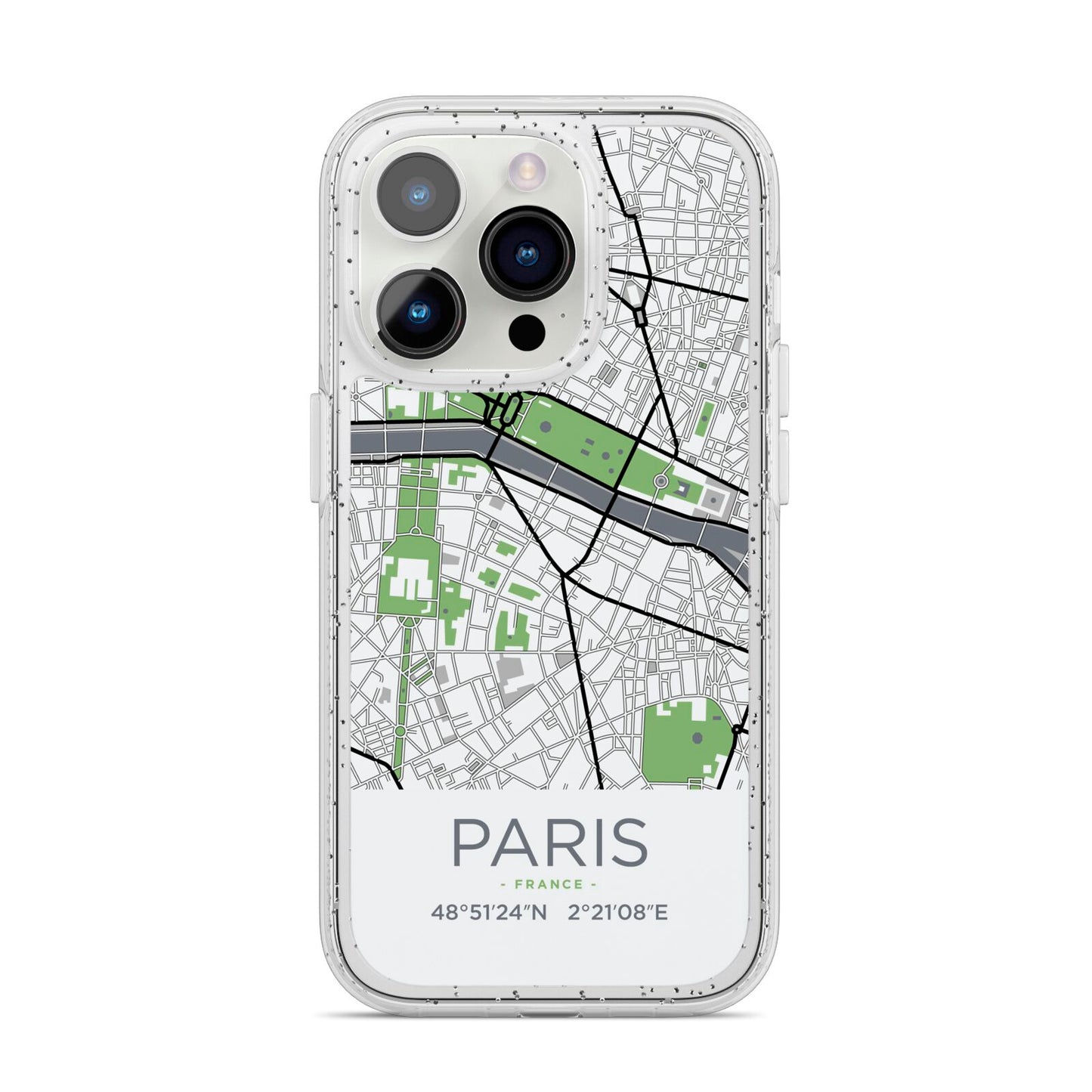 Map of Paris iPhone 14 Pro Glitter Tough Case Silver